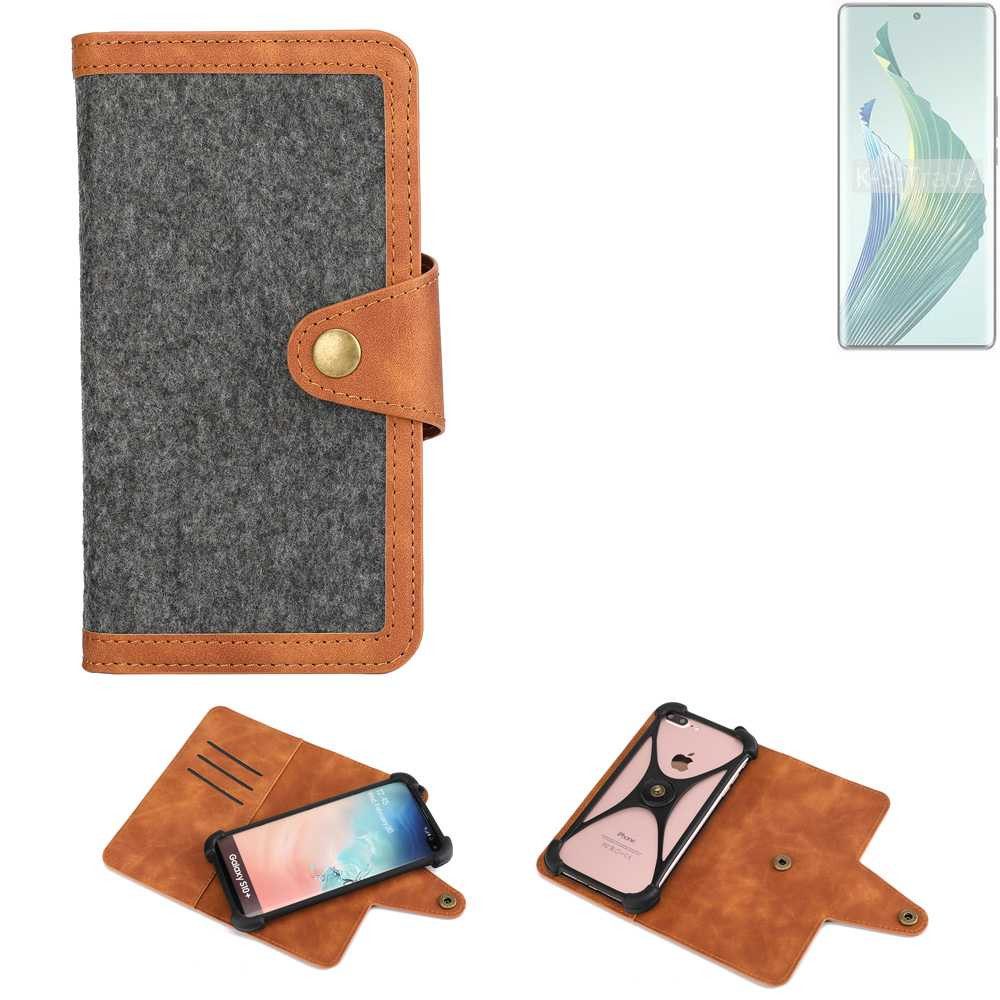 K-S-Trade Handyhülle für Honor Magic5 Lite 5G, Schutzhülle Handyhülle Filz Hülle Kunst-Leder dunkelgrau braun