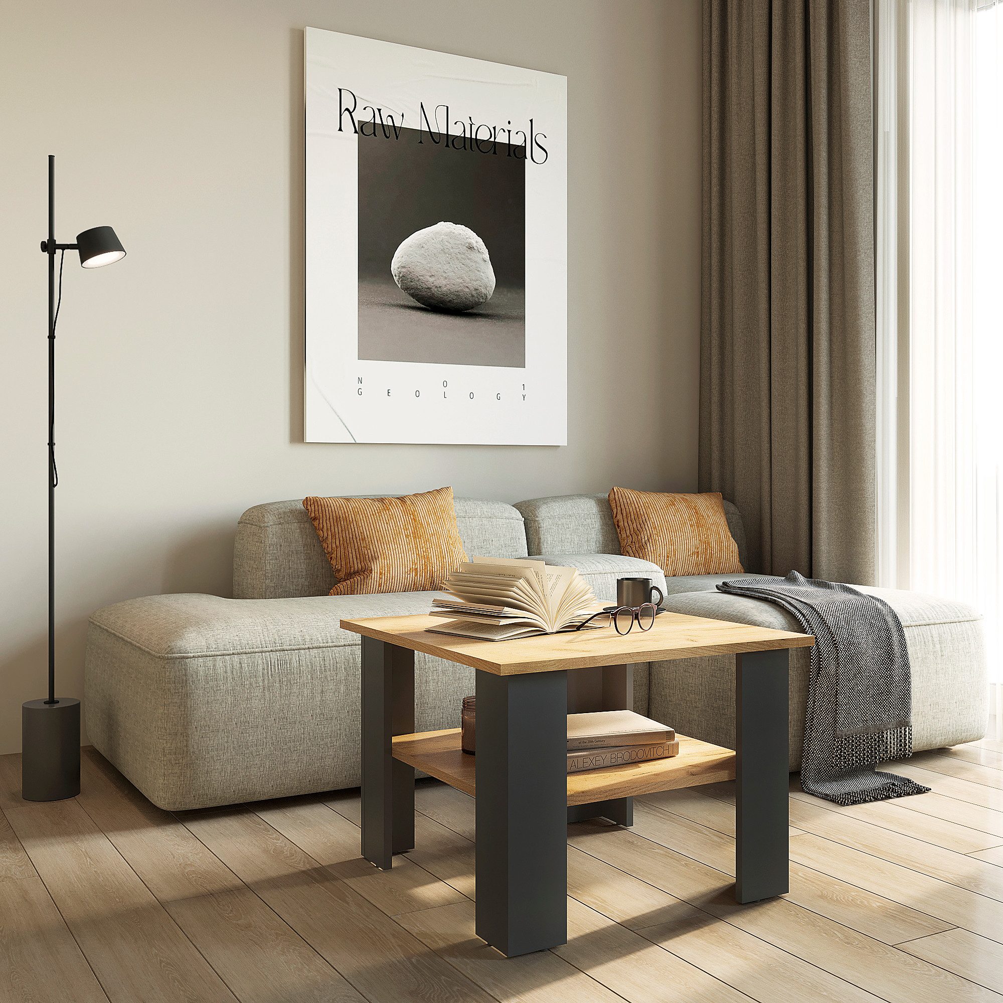 KOMTO Couchtisch Wohnzimmertisch Modern Coffee Table Tisch Holz Beistelltisch (Tisch Wohnzimmer Sofatisch Stubentisch, Wohnzimmer Tisch für Couch, Spanplatte, Vienna 60x60x43 cm)