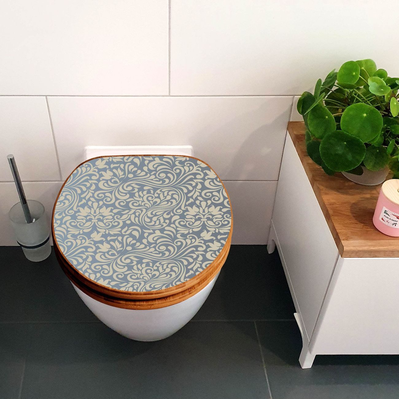 banjado WC-Sitz Bambus Motiv Blaues Ornament (umweltfreundliches Material, günstig online kaufen