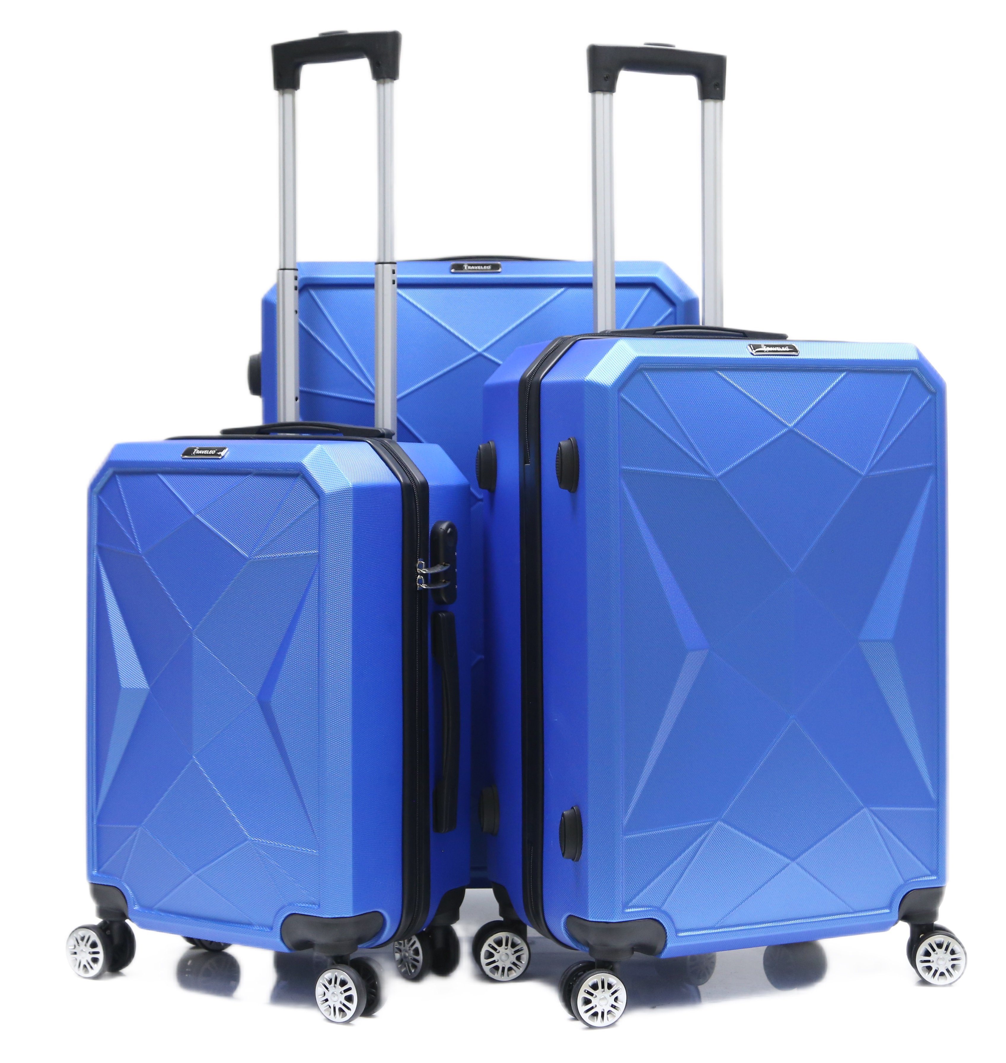 Set tlg) Blau 3-teilig (3 Rollen, Hartschale Kofferset ABS-03 Reisekoffer Koffer Trolley Cheffinger Kofferset, 4