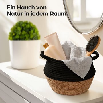 Praknu Aufbewahrungskorb Seegras Korb Klein - Übertopf für Pflanzen - Boho Pflanzkorb Dekokörbe (1 St), Dekokorb für Zimmerpflanzen - Blumentopf aus Seegras und Baumwolle