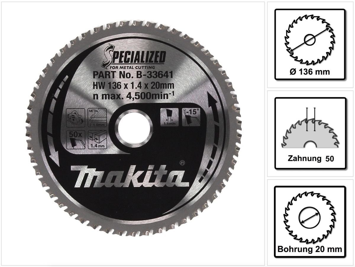 Kreissägeblatt SPECIALIZED Kreissägeblatt für Metall 136 x 20 x 1,4 mm 50 Zähne (B-