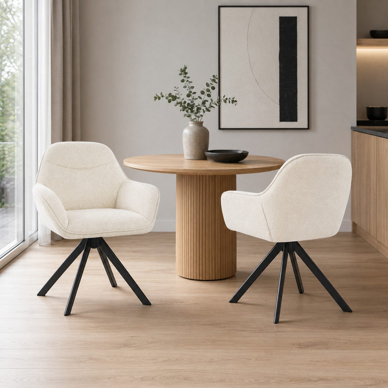 SHINEDEER Polsterstuhl (Set, 2 St), Esszimmerstuhl mit Armlehnen, Chenillebezug und 360° Drehfunktion