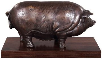Casa Padrino Dekofigur Luxus Bronzefigur Schwein auf Holzsockel Bronze / Dunkelbraun 35 x 17 x H. 19 cm - Deko Figur
