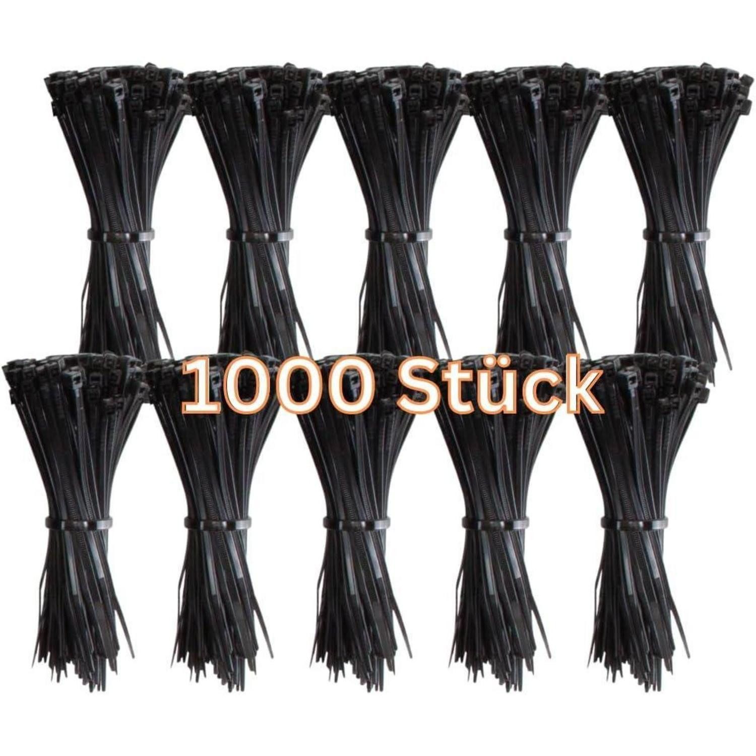 LuxusKollektion Kabelbinder Kabelbinder 200x2,5 mm 1000 Stück Schwarz UV-beständig (1000-St)