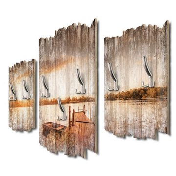 Kreative Feder Wandgarderobe Bootssteg, Dreiteilige Wandgarderobe aus Holz