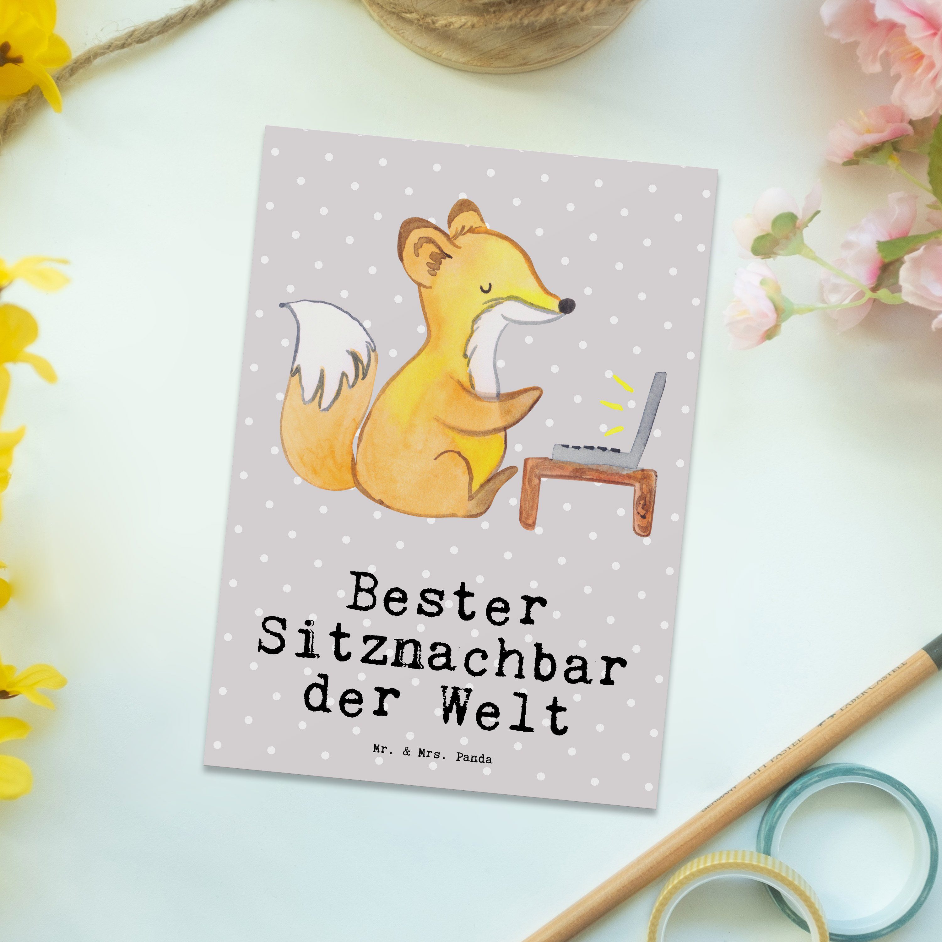 Pastell - Mrs. Geschenk, Grußkart der Postkarte Welt Mr. Fuchs Sitznachbar Panda & - Grau Bester