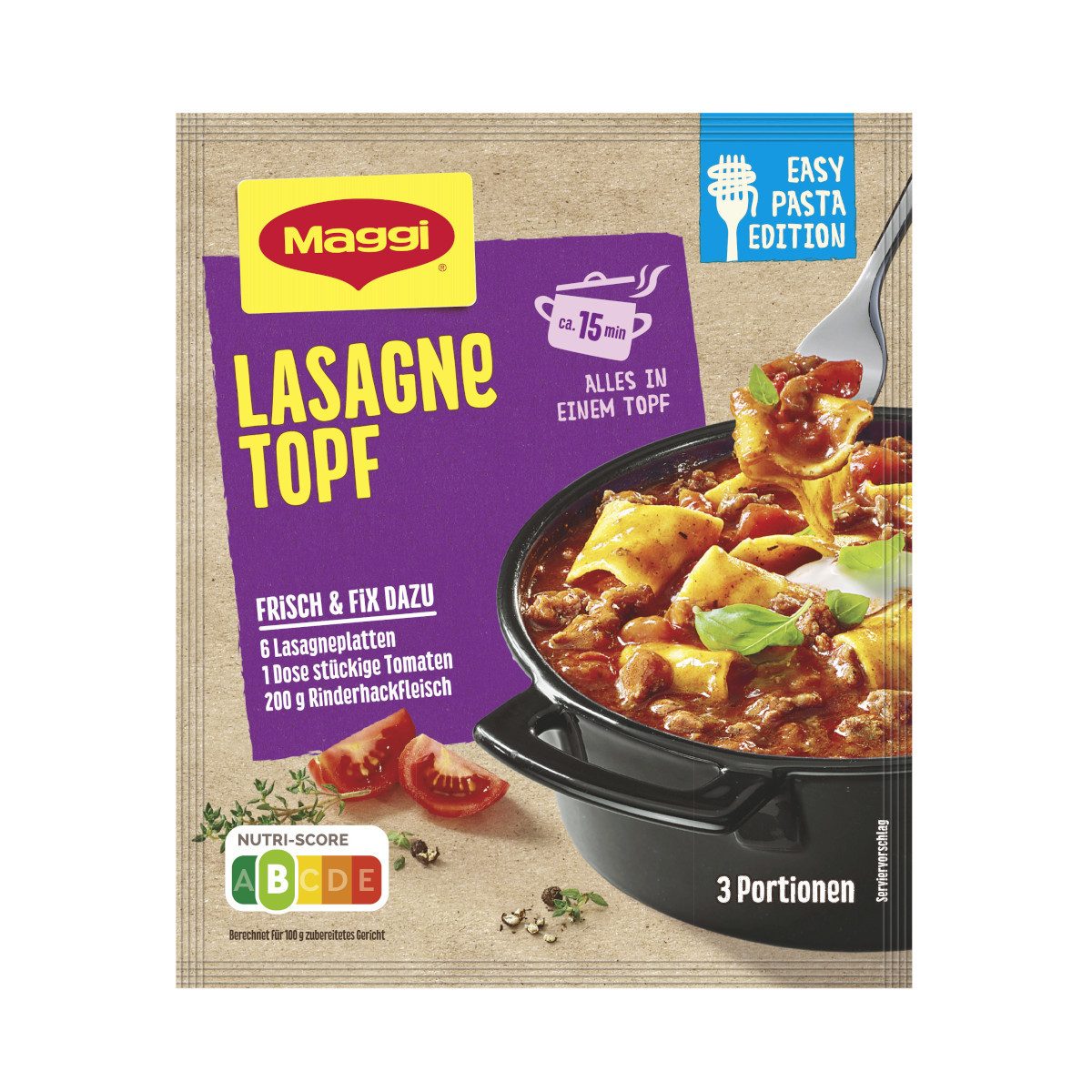 MAGGI Gewürz, Maggi Fix Lasagne Topf für Tomaten-Hackfleisch-Sauce Packung 40g