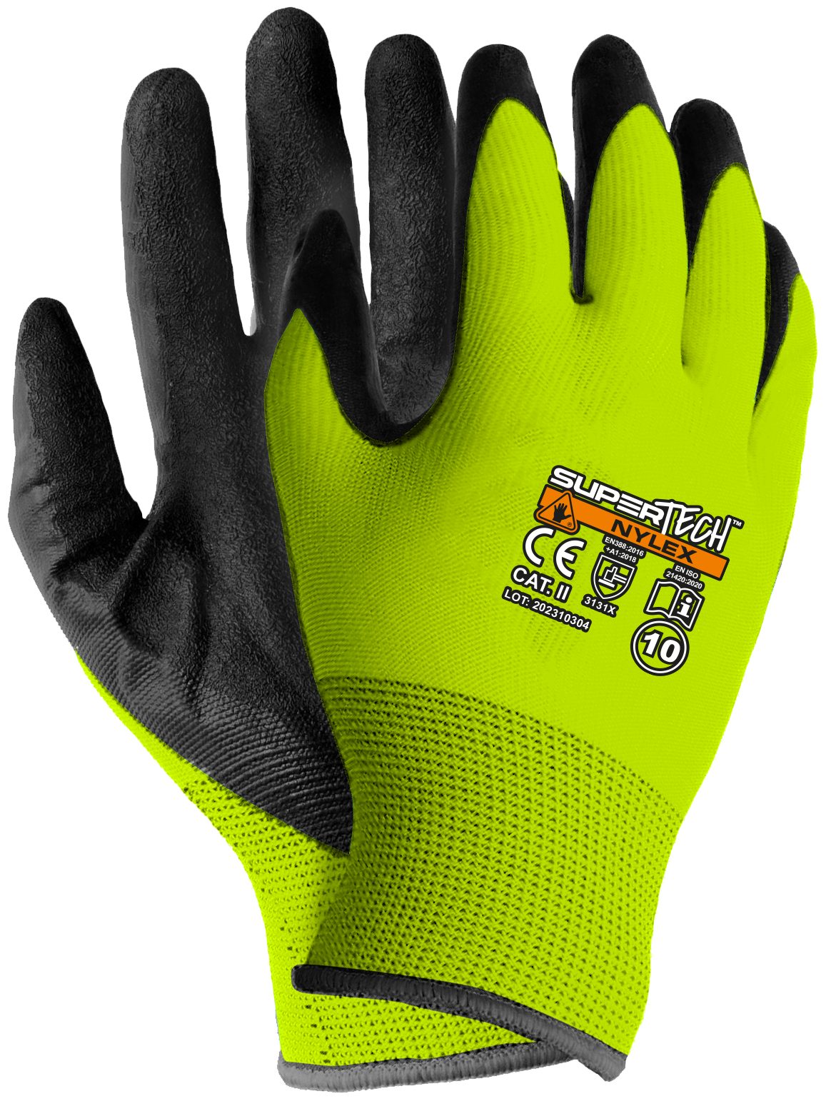Worklink Arbeitshandschuhe Gelb neon Super Tech Nylex elastische Gummistiefel