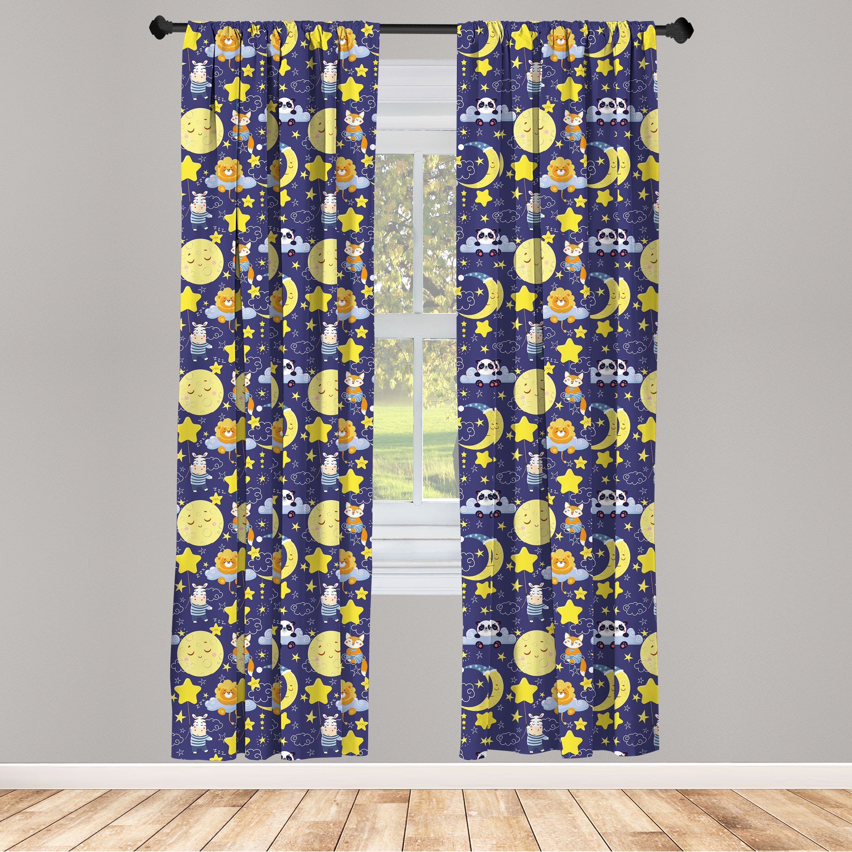 Gardine Vorhang für Wohnzimmer Schlafzimmer Dekor, Abakuhaus, Microfaser, Kindisch Schlafen Tiere Cartoon