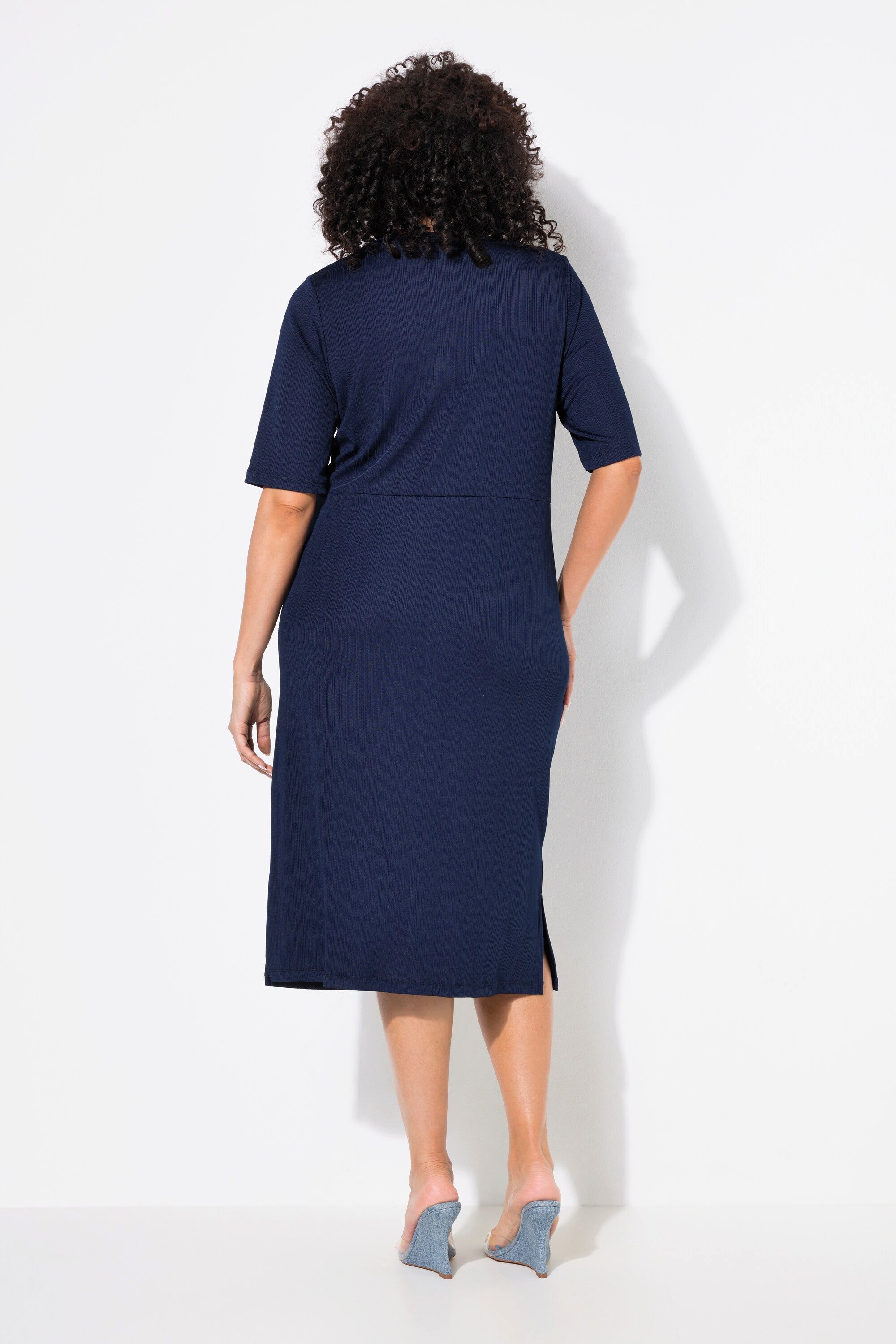 Ulla Popken Jerseykleid Jerseykleid drapiert V-Ausschnitt Halbarm