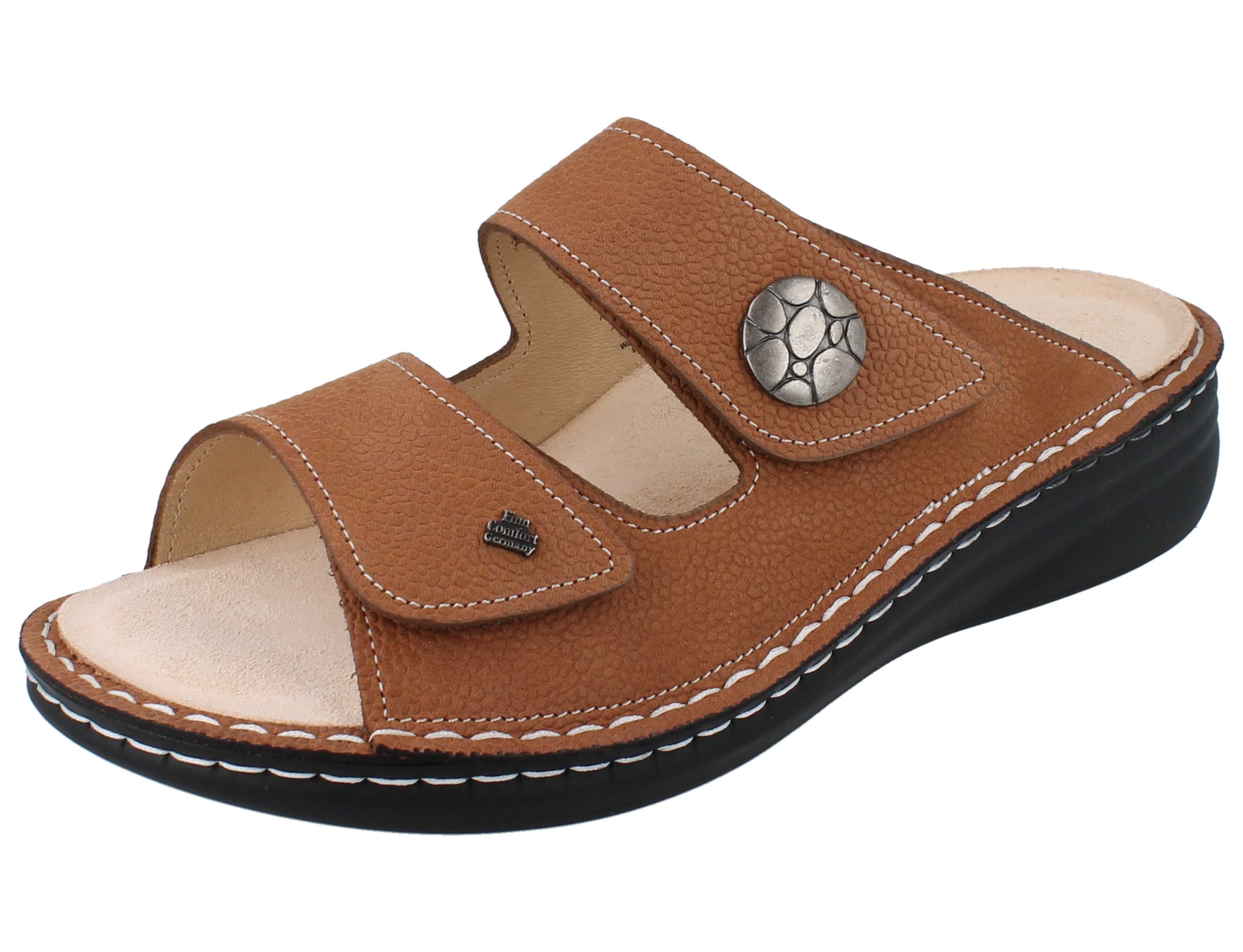 Finn Comfort FINN COMFORT Moorea Damen Pantolette brandy genarbtes Nubukleder - Pantolette Wechselfußbett