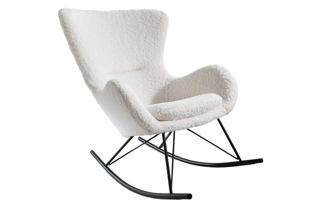 riess-ambiente Schaukelstuhl SCANDINAVIA SWING weiß / schwarz (Einzelartikel, 1 St), Wohnzimmer · Bouclé · Metall · Teddystoff · Schlafzimmer