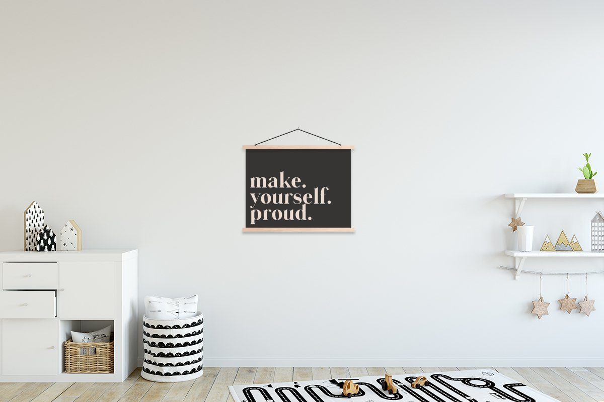 MuchoWow Poster Zitate - Mach dich stolz - Selbstliebe - Selbstvertrauen - Text, (1 St), Posterleiste, Textilposter für Wohnzimmer, Bilderleiste, Magnetisch