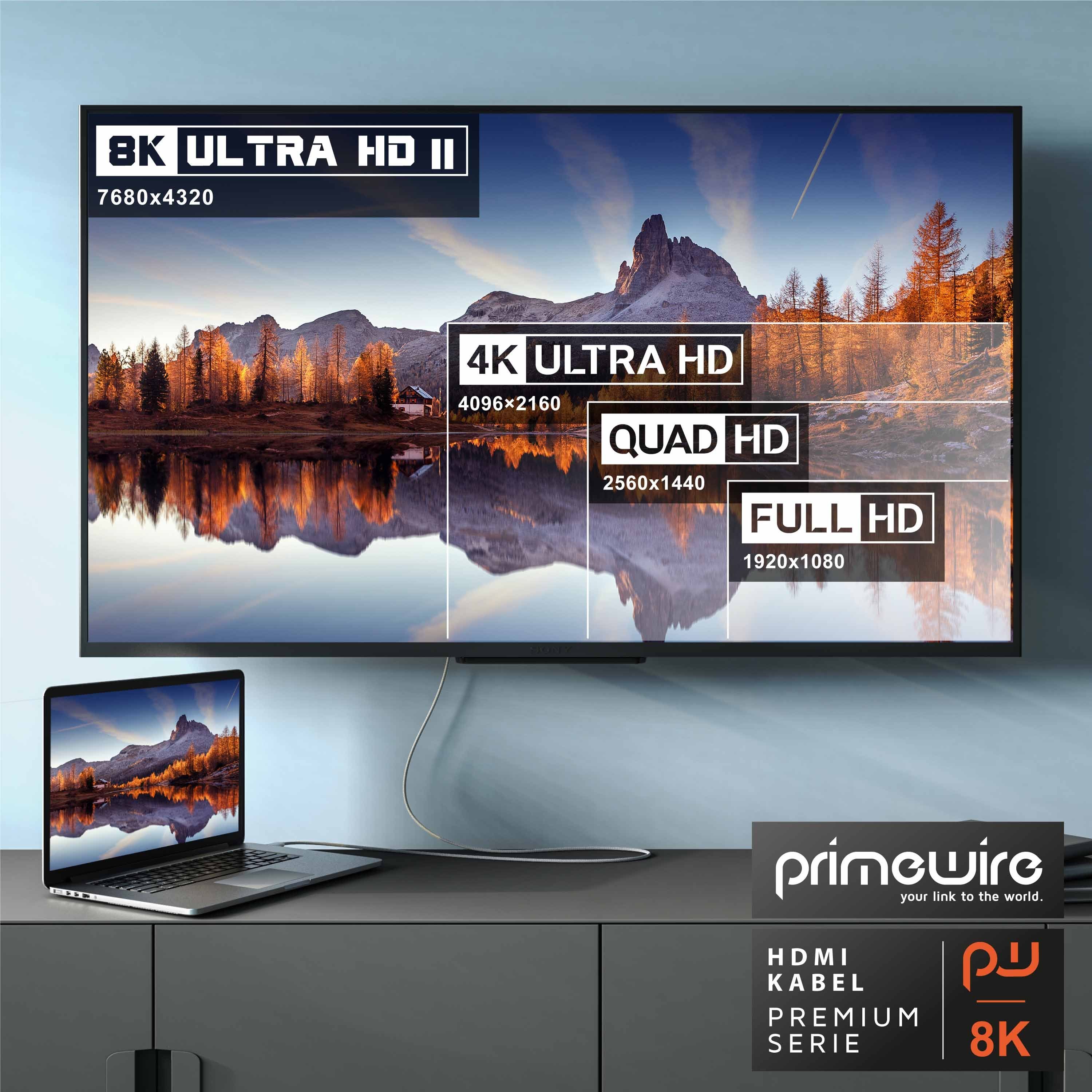 Primewire 8K @ 120Hz / 4K @ 240Hz DSC, Ultra High Speed, Nylonummantelung, 4m HDMI-Kabel, 2.1, HDMI Typ A (400 cm), 48 Gbit/s Bandbreite, eARC, CEC, HDCP, für G – Bild 4 von 5