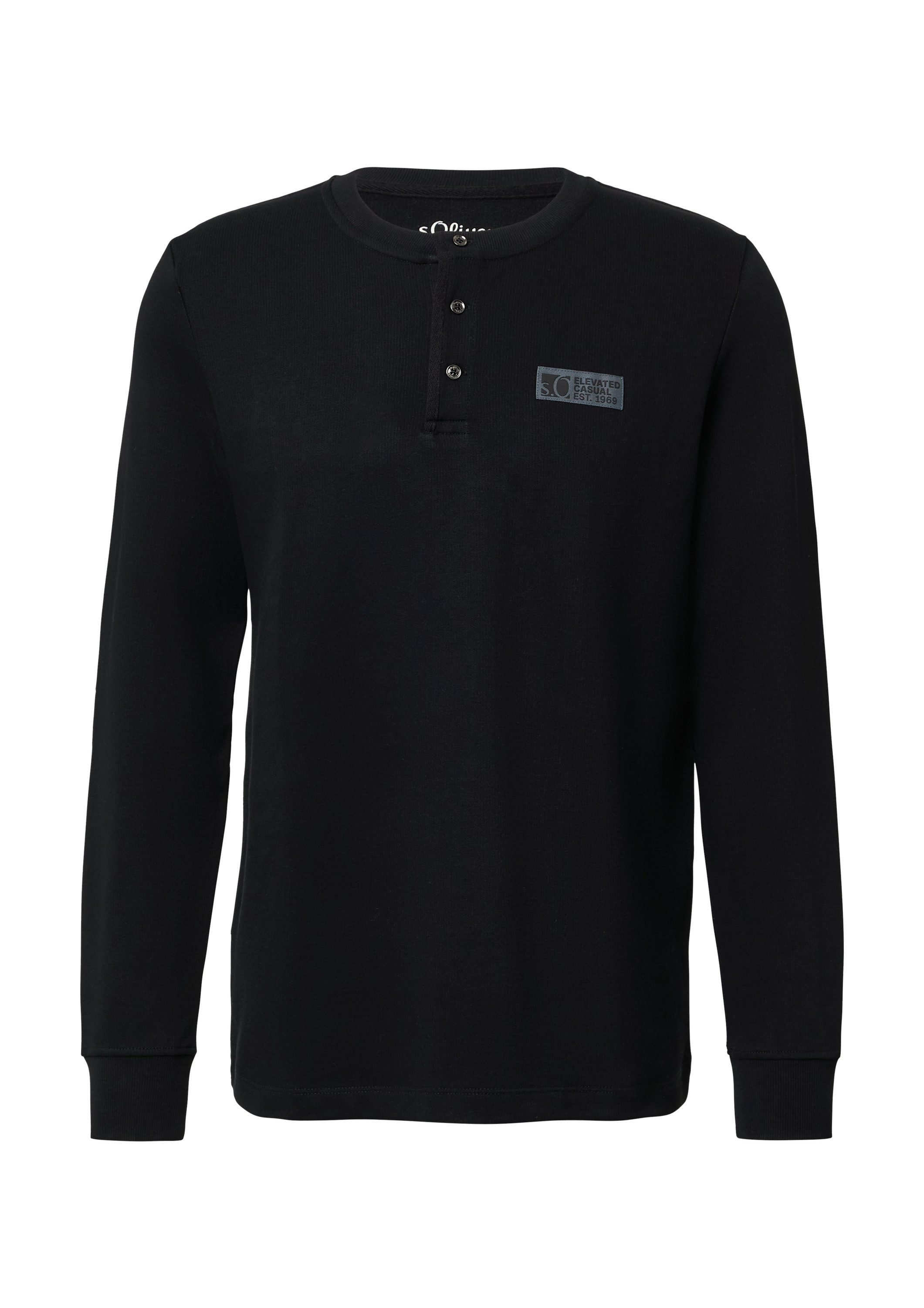 s.Oliver Langarmshirt T-Shirt Geripptes Henley-Shirt mit Label-Patch