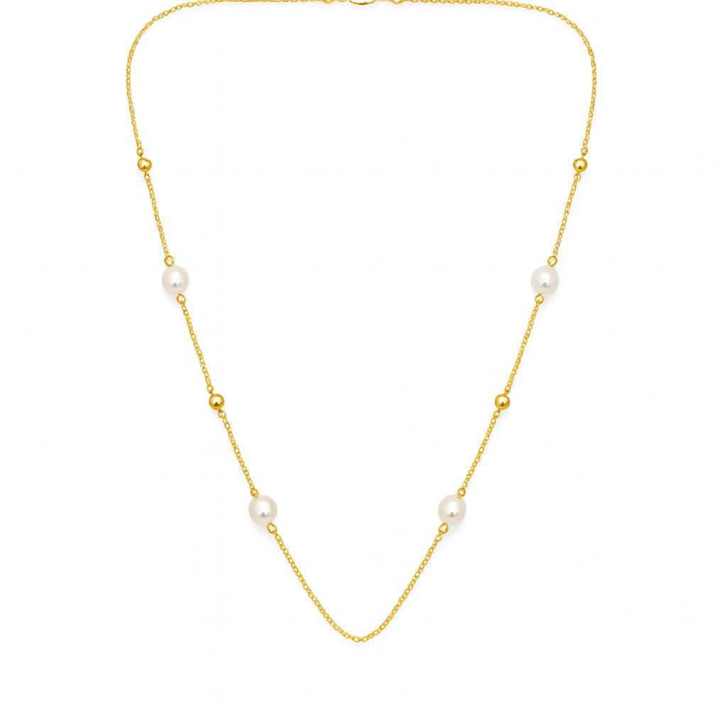 nhaos Perlenkette Perlen Halskette, vergoldete Damen-Halskette in Gold & Weiß (Einzelartikel), Nickelfrei, Allergiefreundlich, Zierperlen, Karabinerverschluss
