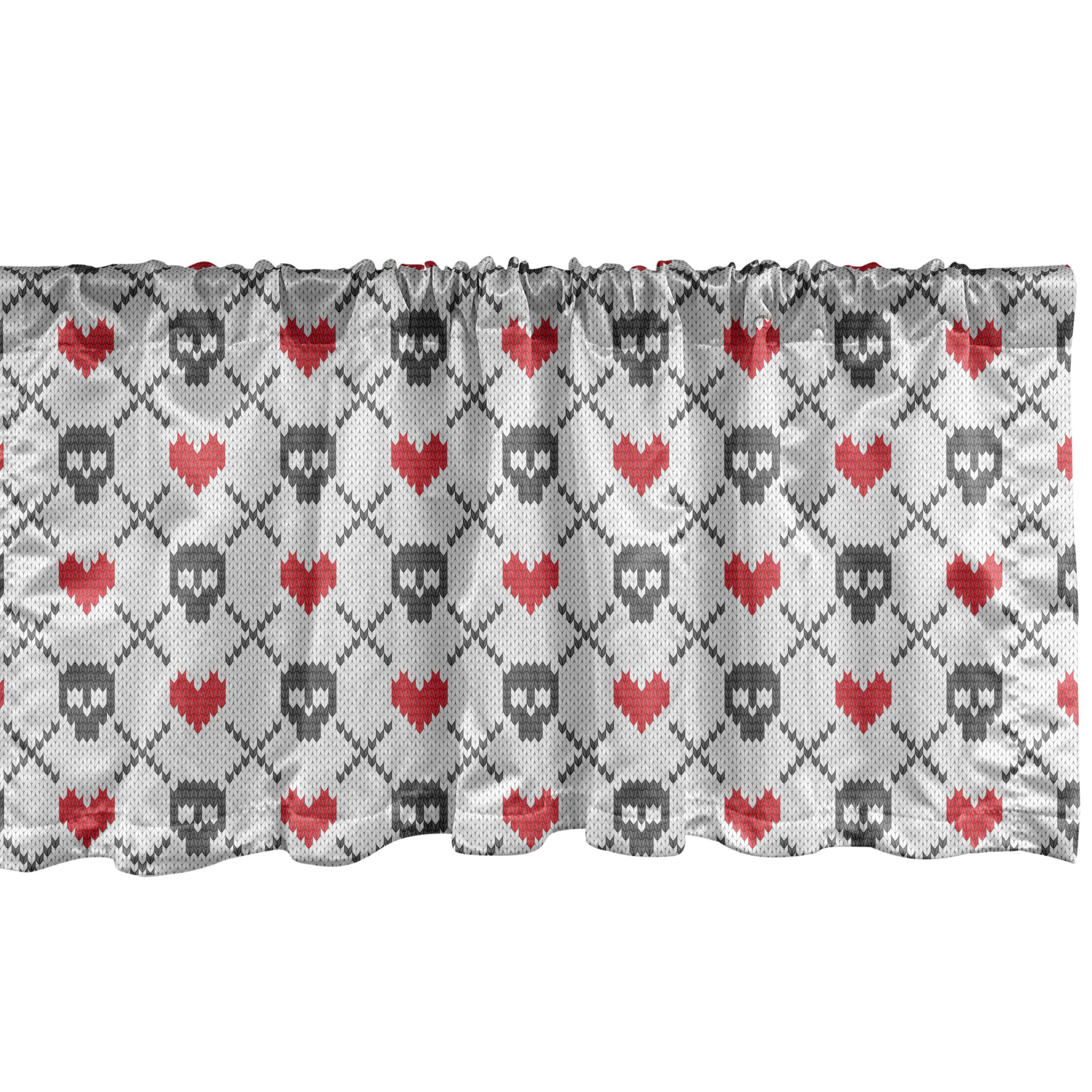 Scheibengardine Vorhang Volant für Küche Schlafzimmer Dekor mit Stangentasche, Abakuhaus, Microfaser, Geometrisch Schädel-Rot-Herzen