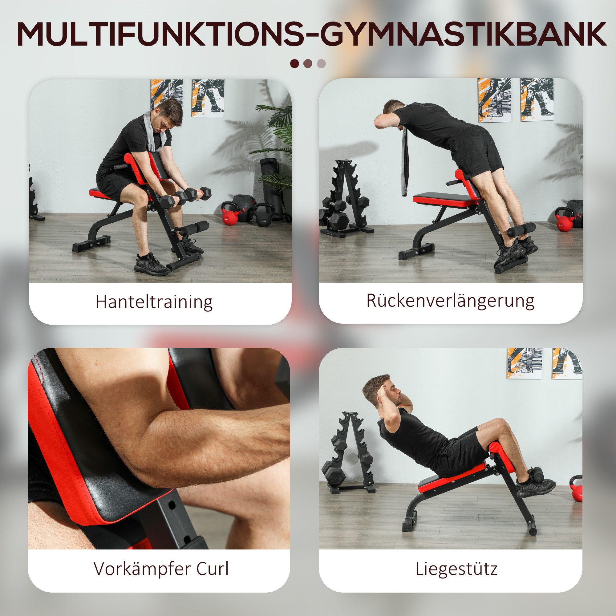 SPORTNOW Hantelbank verstellbar, klappbares Design, (für Bizeps-Curls, Langhantel, 1-tlg., Fitnessbank), bis 120 kg, 103 x 65 x 67-98 cm, Schwarz