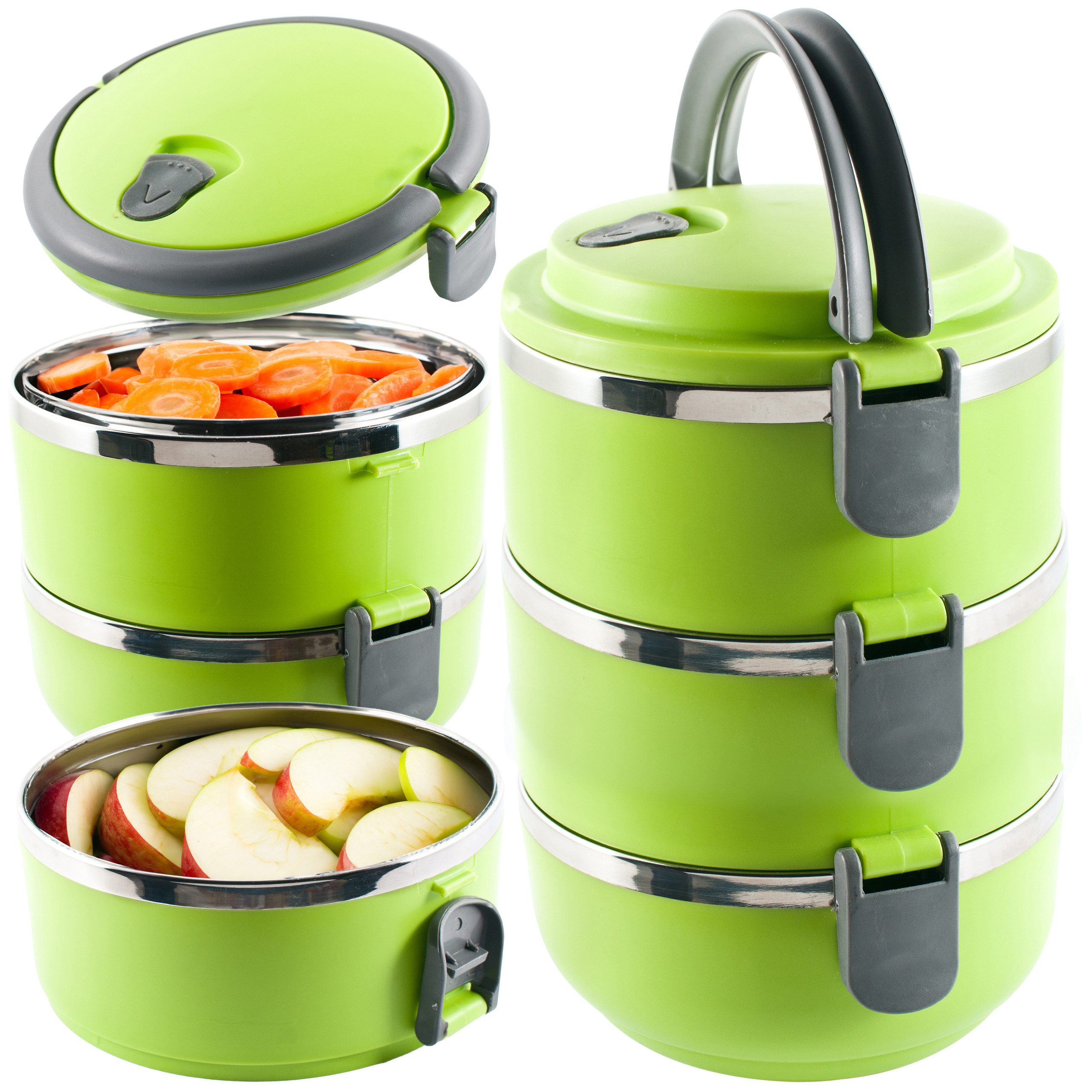 Retoo Lunchbox Thermo Lunchbox 3 Schicht Edelstahl Brotdose Lebensmittelbehälte, (set, Thermoskanne zum Abendessen Handbuch auf Deutsch), Außergewöhnliche Wärmeisolierung, Drei Ebenen des Verschlusses