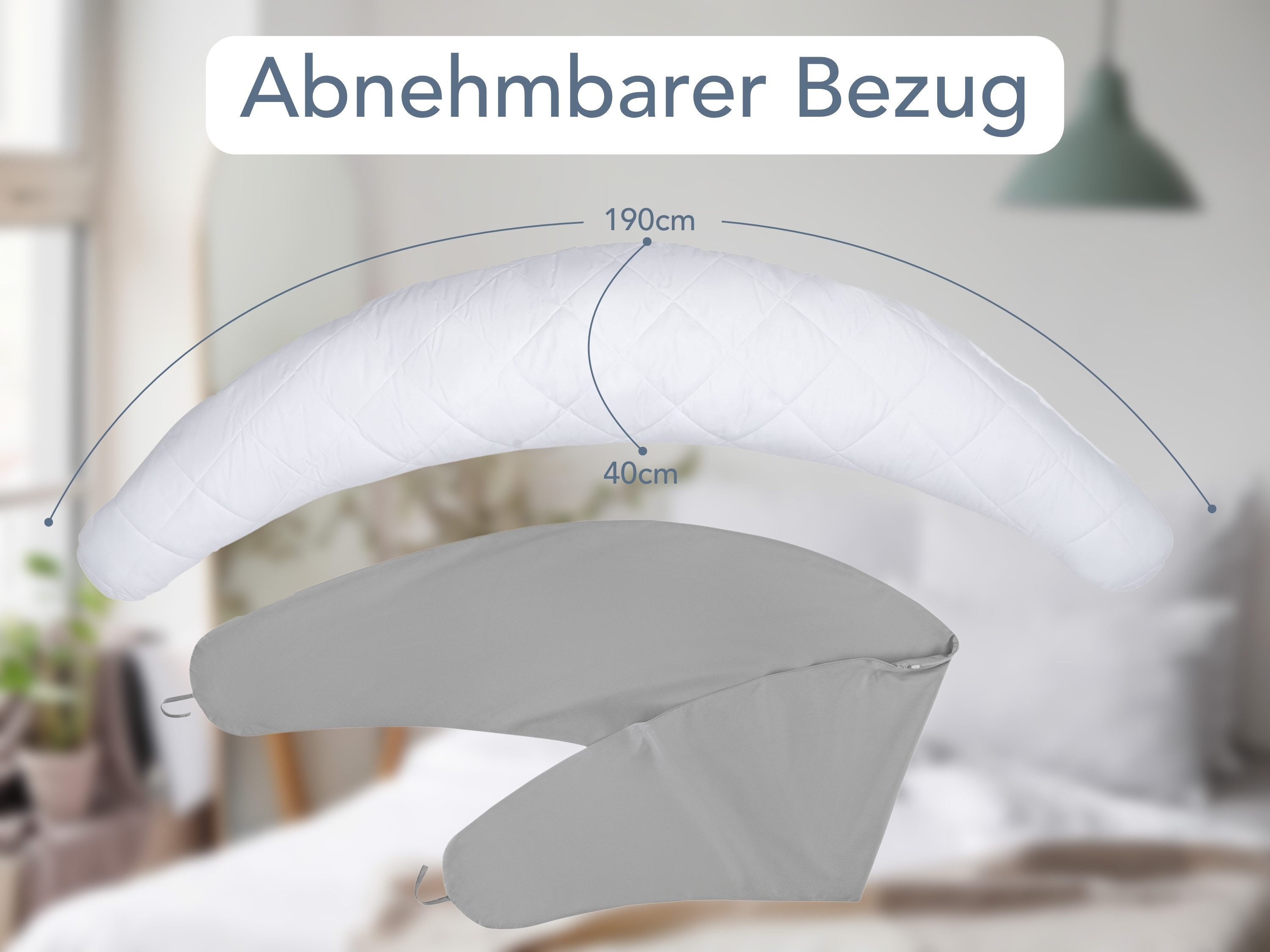 XDREAM Stillkissen Schwangerschaftskissen, Lagerungskissen, mit weichem Microfaserbezug, 1-tlg., XXL Stillkissen, Seitenschläferkissen mit Bändern zum Knoten, 190 cm