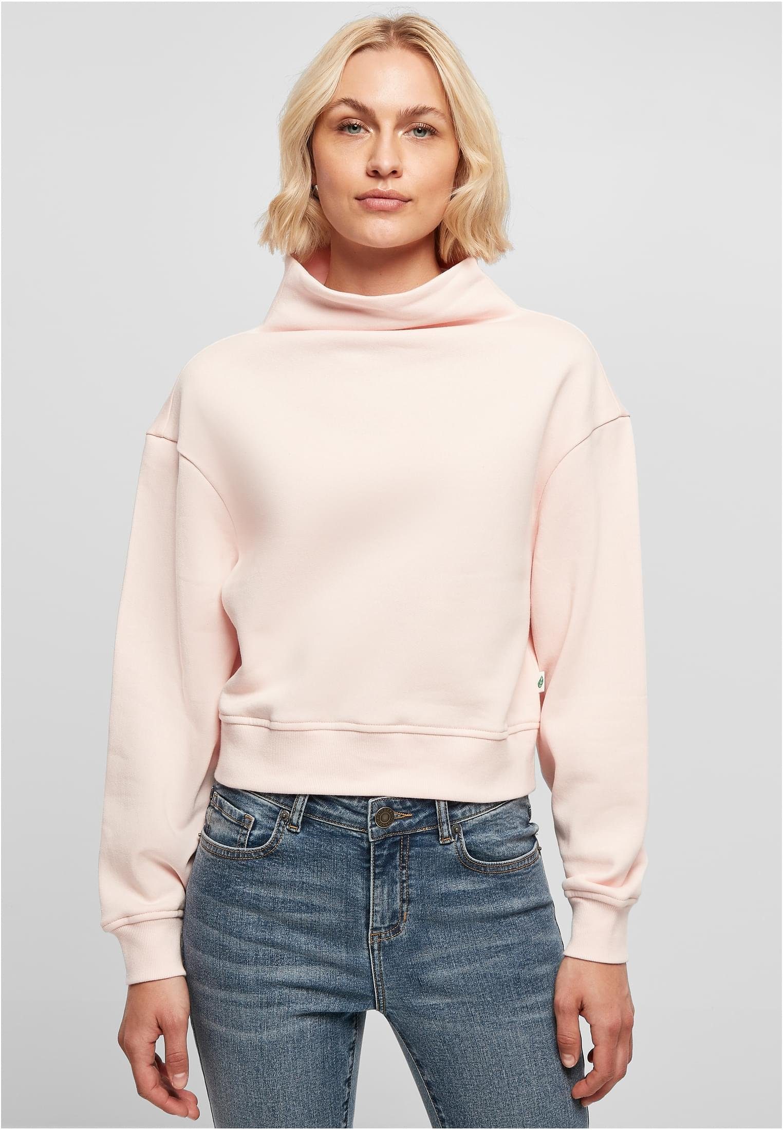begrenzte Zeit verfügbar URBAN CLASSICS Sweater pink High Short Ladies Organic (1-tlg) Damen Crew Neck