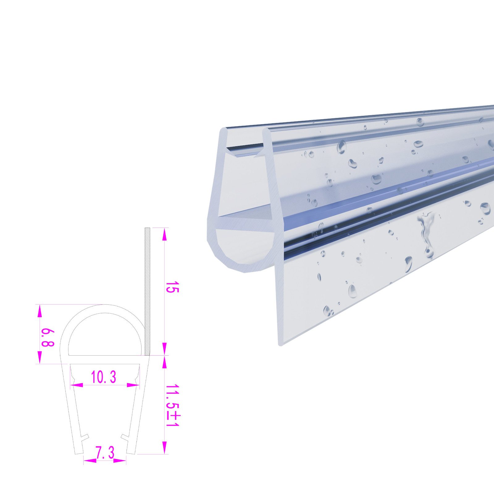 WITEN&NOCK Duschdichtung 2xDuschkabinen-Dichtung Wasserabweiser Dichtungsprofile Glastür 8-10mm, L: 50 cm, L: 50 - 200 cm, (2-St) – Bild 2 von 3