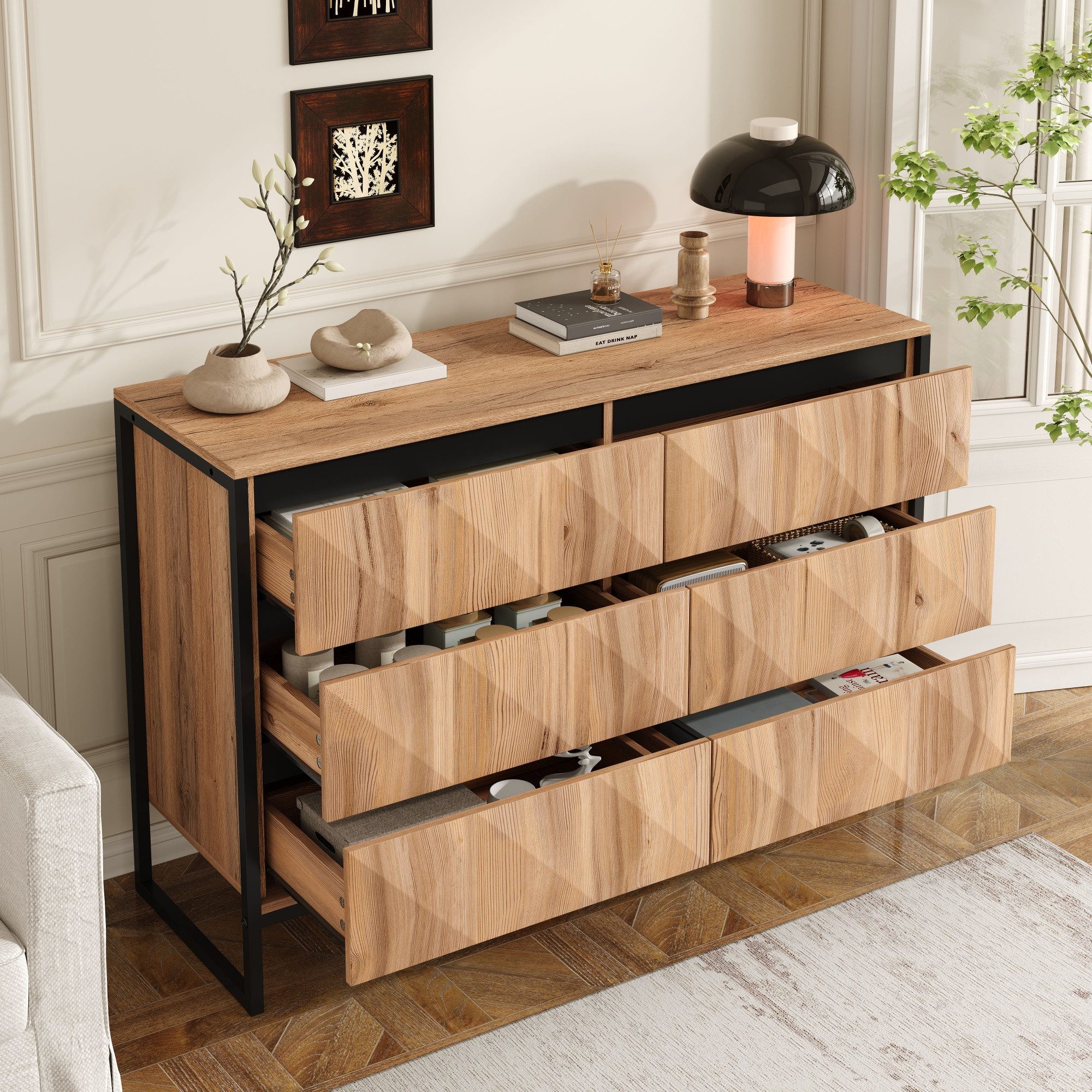 Merax Sideboard mit 6 Schubladen und Metallbeinen (Anrichte Kommode Buffets günstig online kaufen