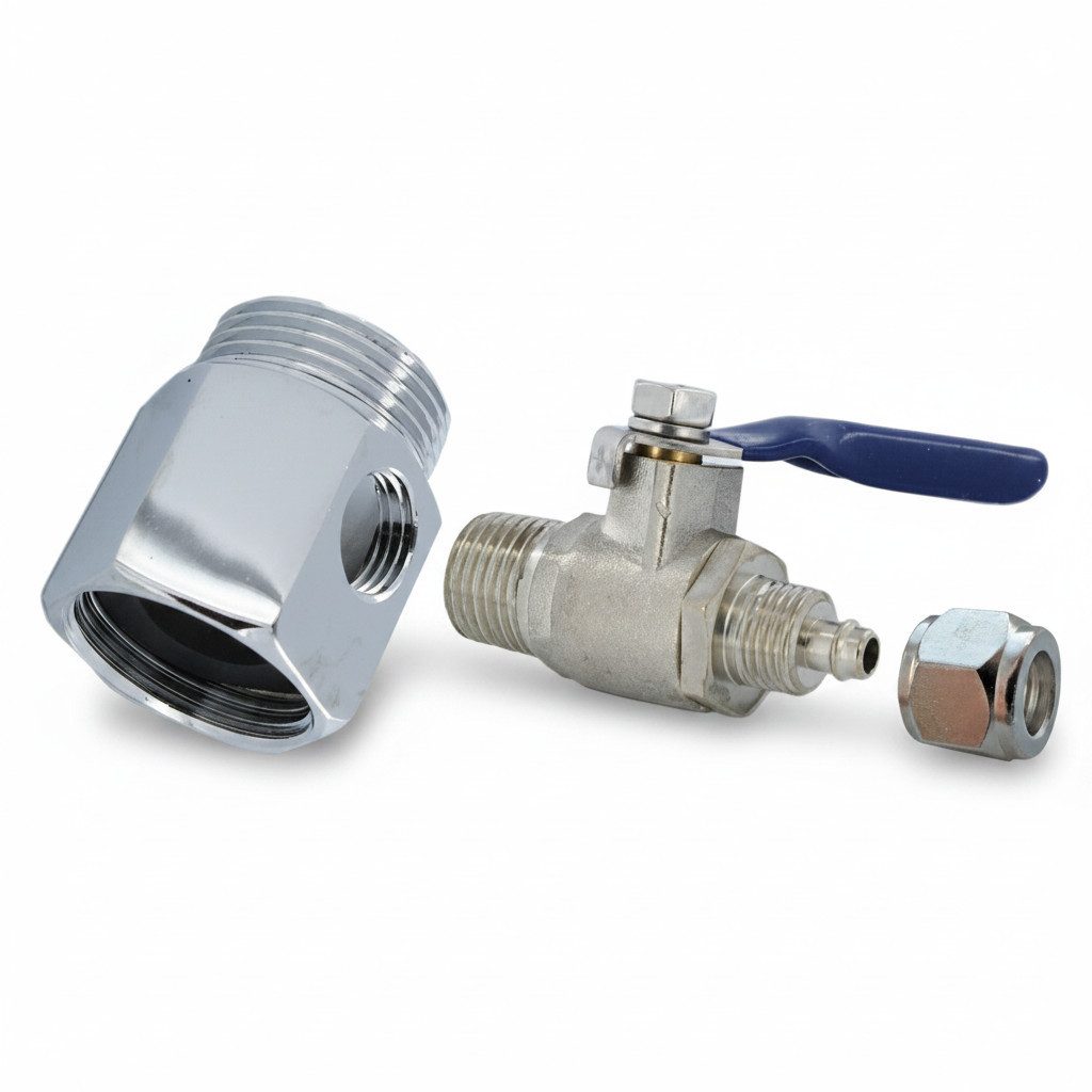 Trinkwasserladen Wasserfilter, Zwischenstück 1/2 Zoll mit Absperrhahn für 1/4 Zoll Schlauch