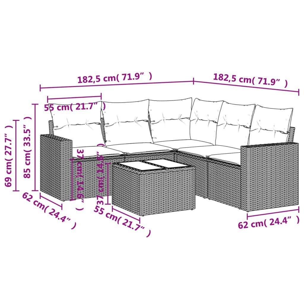 vidaXL Sofaelement 6-tlg. Garten-Sofagarnitur mit Kissen günstig online kaufen