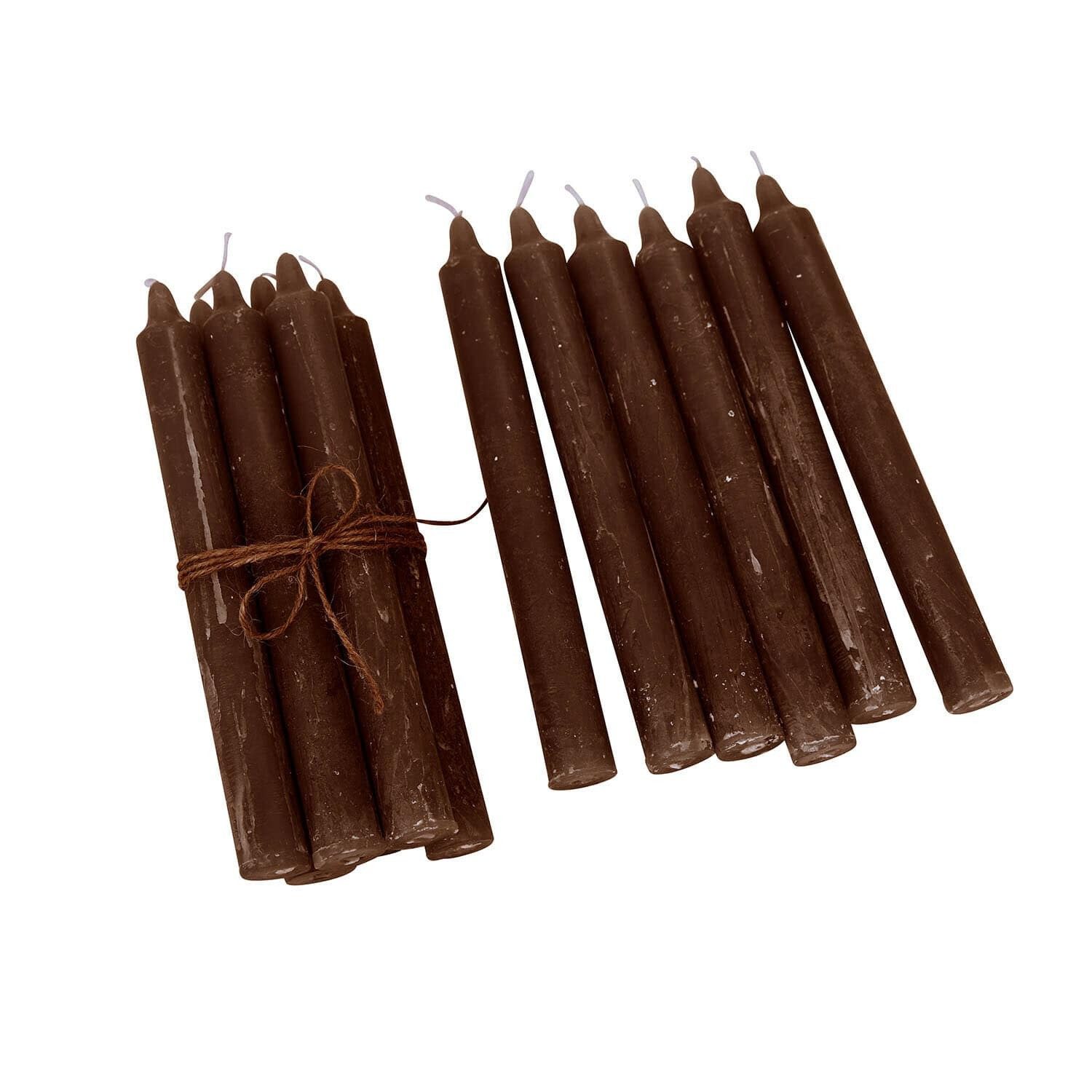 Mirabeau Stumpenkerze Kerze 12er Set Bauceau dunkelbraun (12er Set, 12er Set)