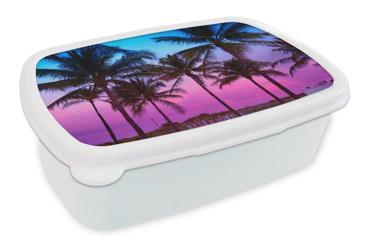 Silhouette Lunchbox (2-tlg), Kinder und - Brotbox Mädchen - Erwachsene, weiß Palmen für Jungs für Sommer, und Brotdose, MuchoWow Kunststoff,