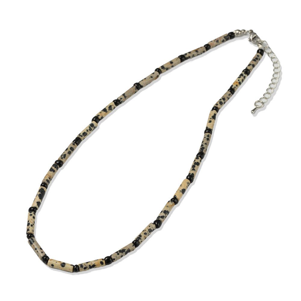 Firetti Collier Schmuck Geschenk Edelstahl Halsschmuck Halskette Edelstein, Made in Germany - mit Dalmatiner Jaspis, Onyx