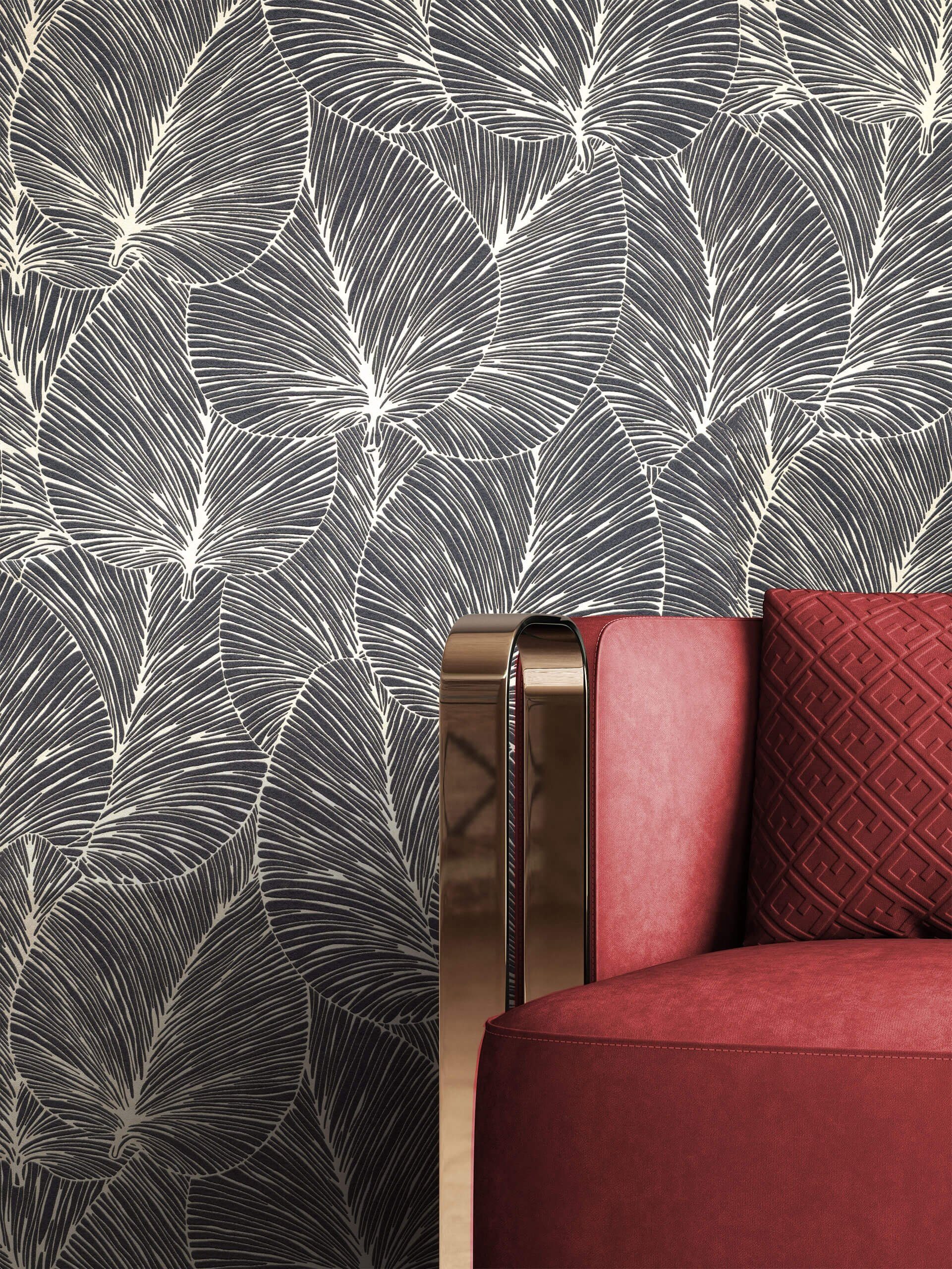 Newroom Vliestapete, Schwarz Tapete Floral Dschungel günstig online kaufen