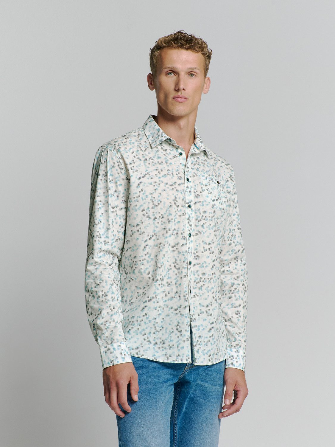 Langarmhemd No Excess Stretchhemd mit Print Shirt Stretch Allover Printed