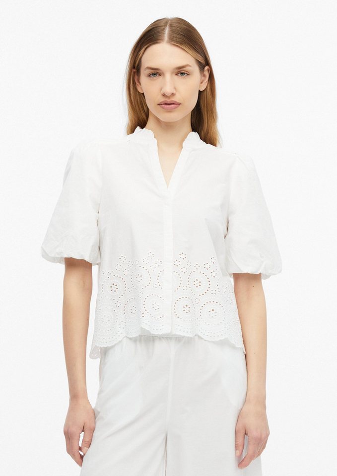 s.Oliver Kurzarmbluse Bluse Bluse mit Lochstickerei und Ballonärmeln