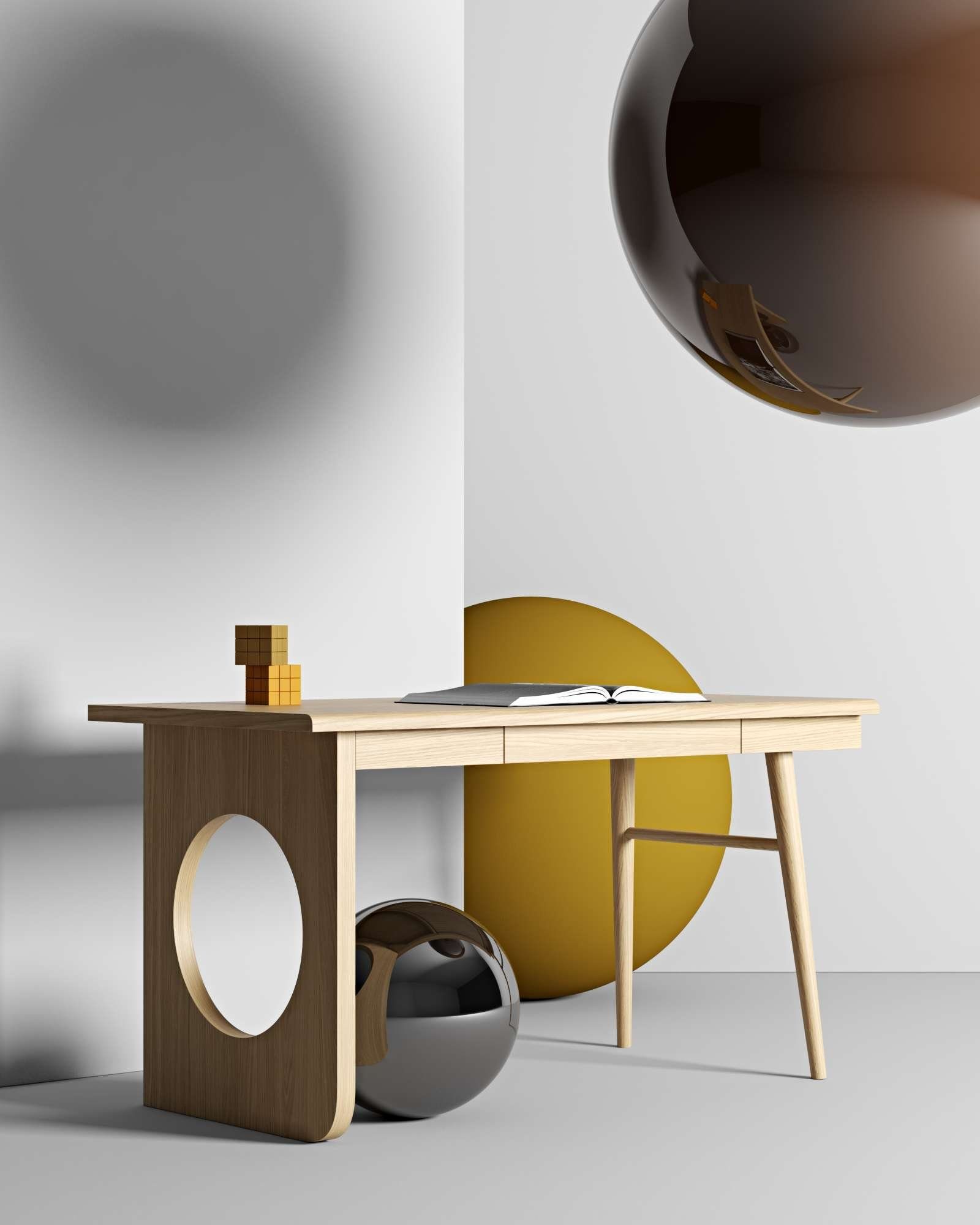 Woodman Schreibtisch Bau, besonderes Design, Breite 140 cm, FSC®-zertifiziert