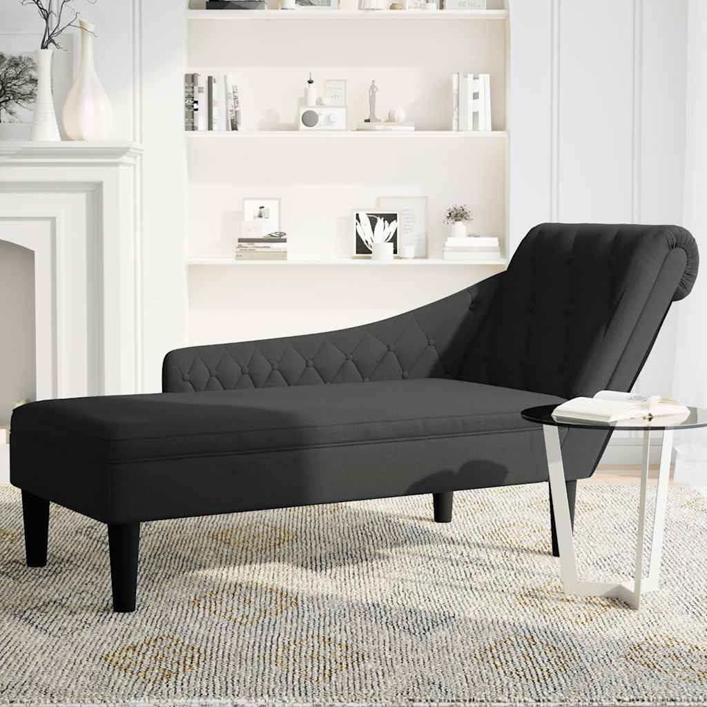 vidaXL Chaiselongue Chaiselongue mit Kissen und Rechter Armlehne Schwarz Stoff, 1 Teile