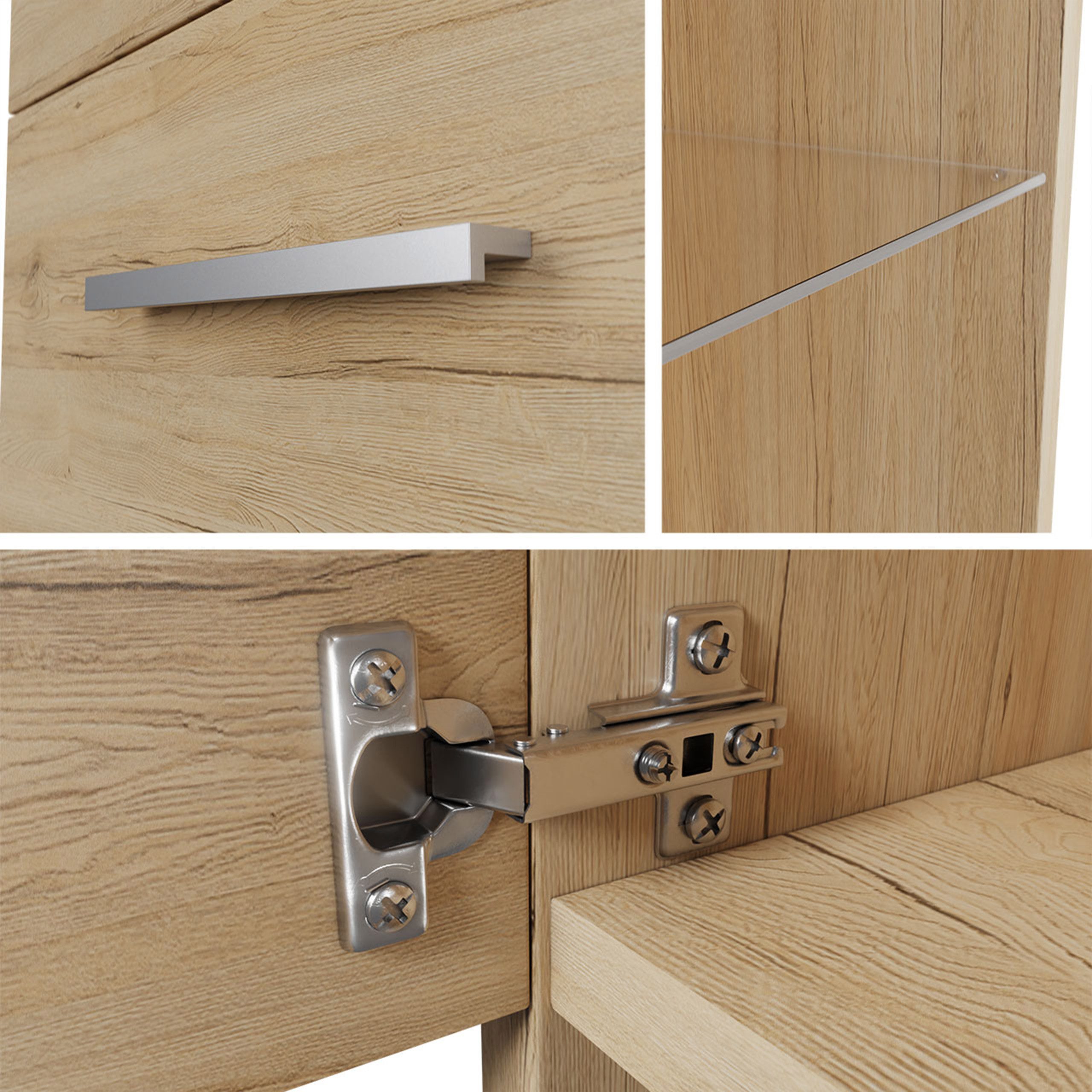 MIRJAN24 Badmöbel-Set Madrit I, (5er-Set, Schrank, 2x Hochschrank, Regal mit Spiegel, Waschbecken mit Siphon), Beleuchtung als Option