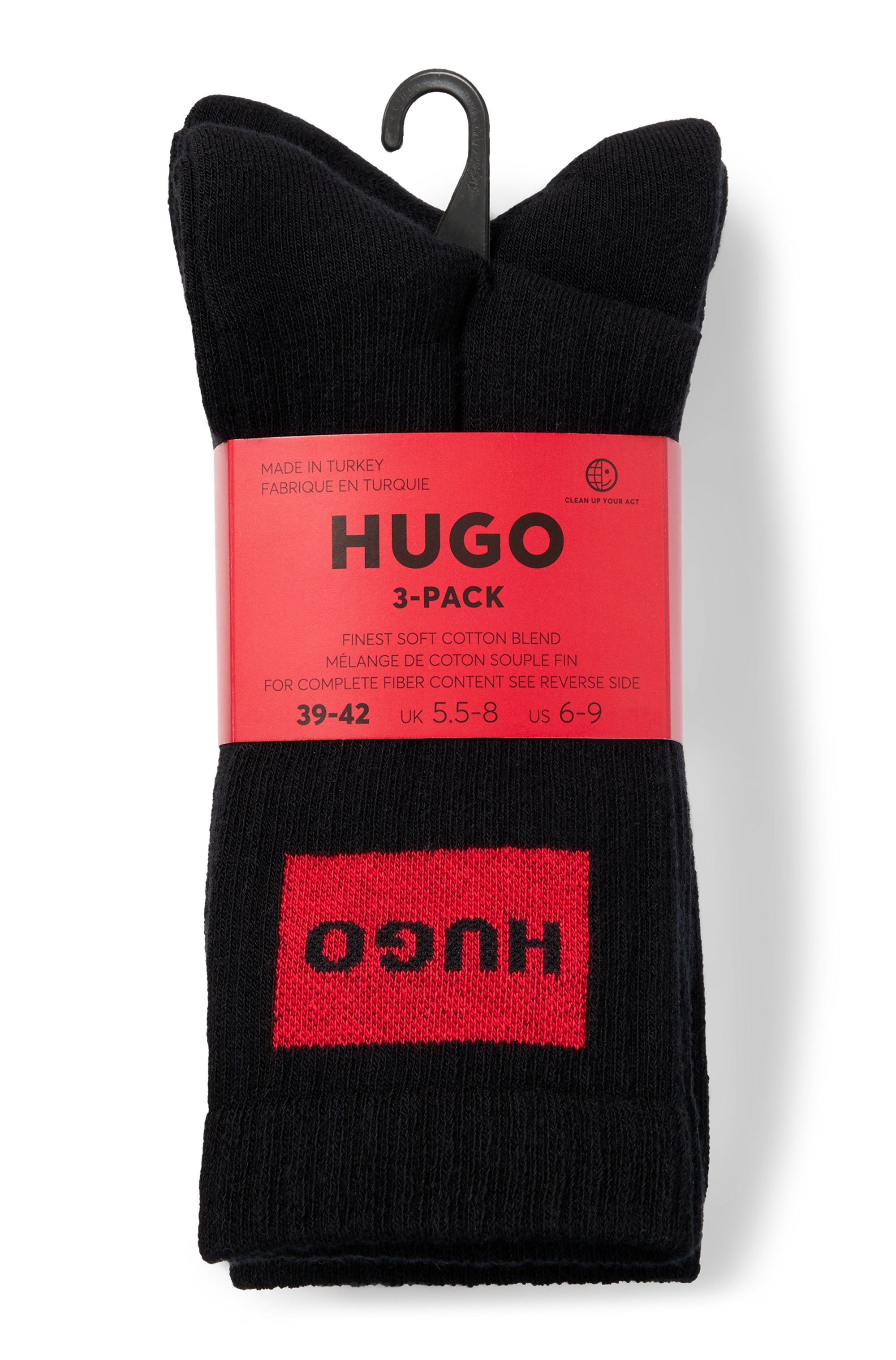 HUGO Freizeitsocken 3P QS RIB LABEL (Packung, 3-Paar, 3er) mit kontrastfarbenen HUGO Logo