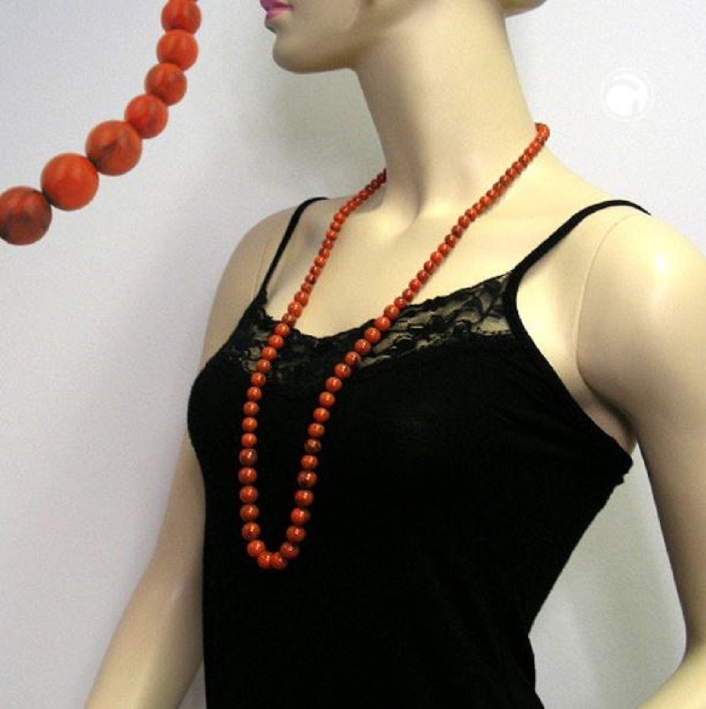 unbespielt Collier Kette mit Kunststoffperlen orange-schwarz-marmoriert 80 cm, Modeschmuck für Damen