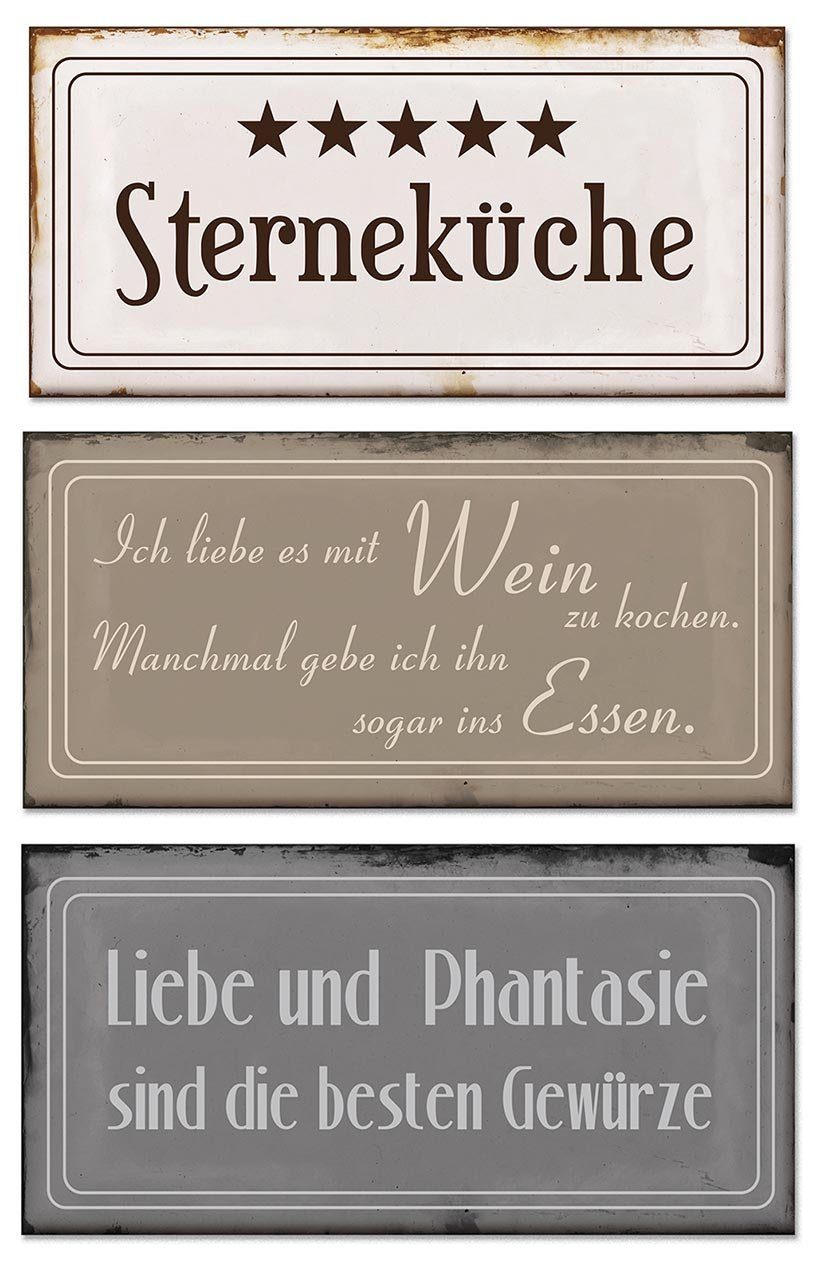 Levandeo® Metallbild, Blech-Schilder 3er Set je 18,5 x 9 cm Sterneküche Met günstig online kaufen