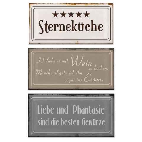 Levandeo® Metallbild, Blech-Schilder 3er Set je 18,5 x 9 cm Sterneküche Metall Schild