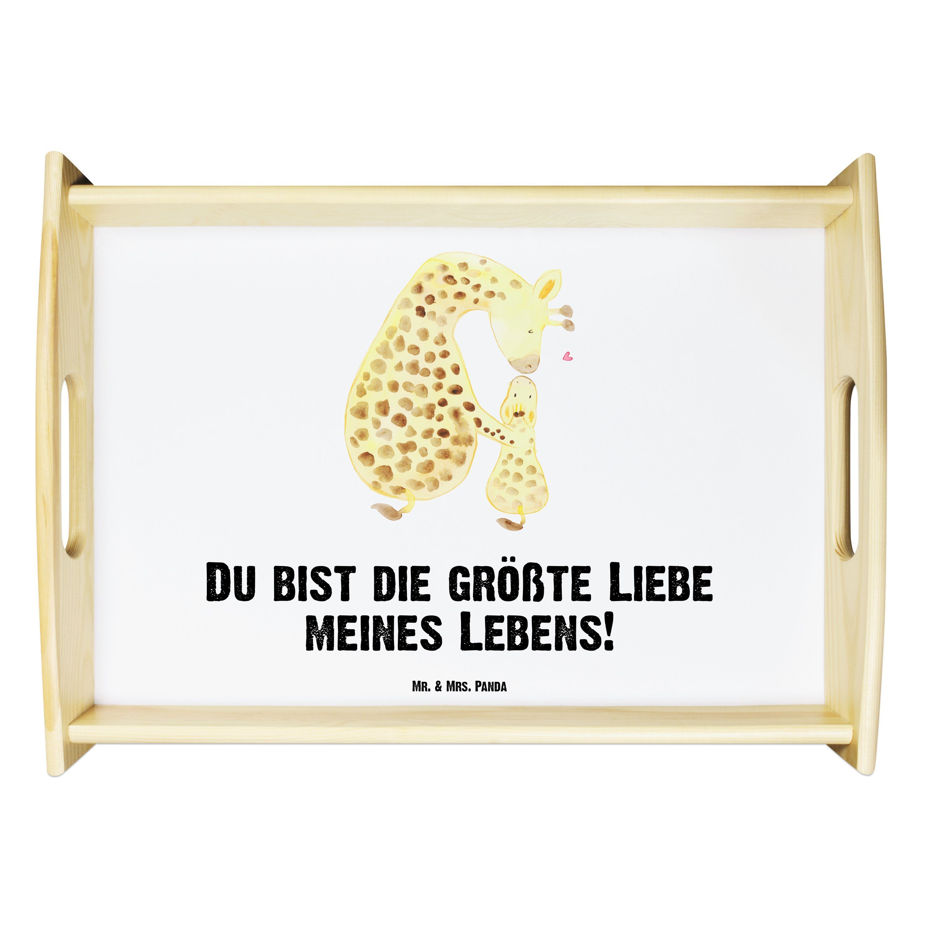Mr. & Mrs. Panda Tablett Giraffe mit Kind - Weiß - Geschenk, Küchentablett, Lieblingsmensch, T, Echtholz lasiert, (1-tlg)