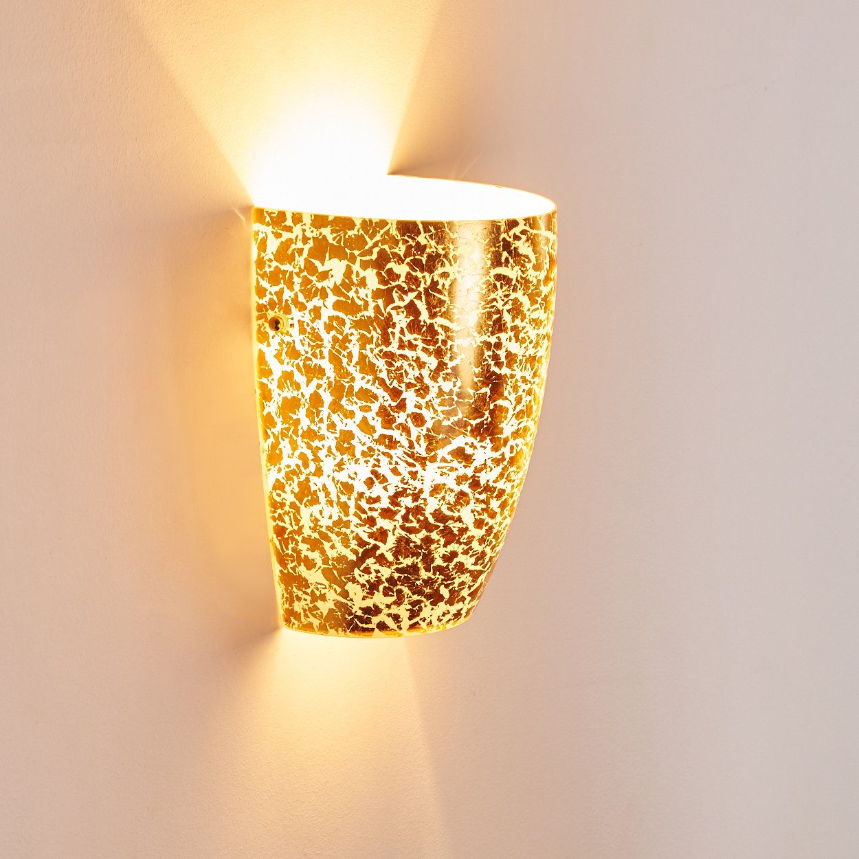 »Abriola« ohne Lichteffekt hofstein Wandlampe aus mit Blattgold-Optik, in Wandleuchte Up&Down-Effekt, Glas Leuchtmittel, Gold, E27, Wandspot in
