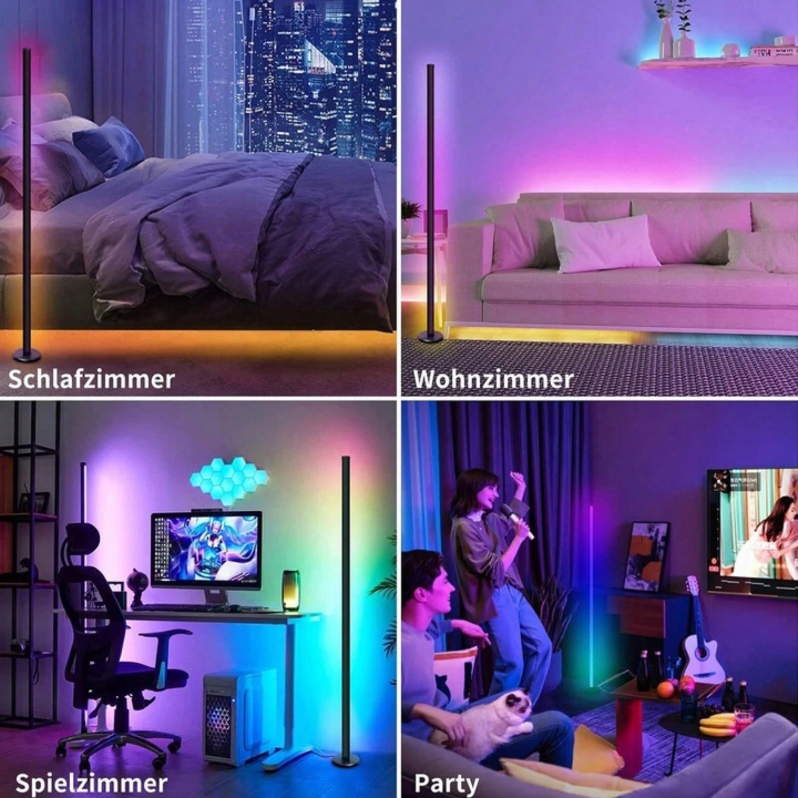 Ophy LED Stehlampe LED Stehleuchte 120 cm – RGB dimmbar, Fernbedienung & App, über 3000 Beleuchtungsmodi, Musikmodus, Timer – für Schlafzimmer & Spielzimmer (Eckleuchte)