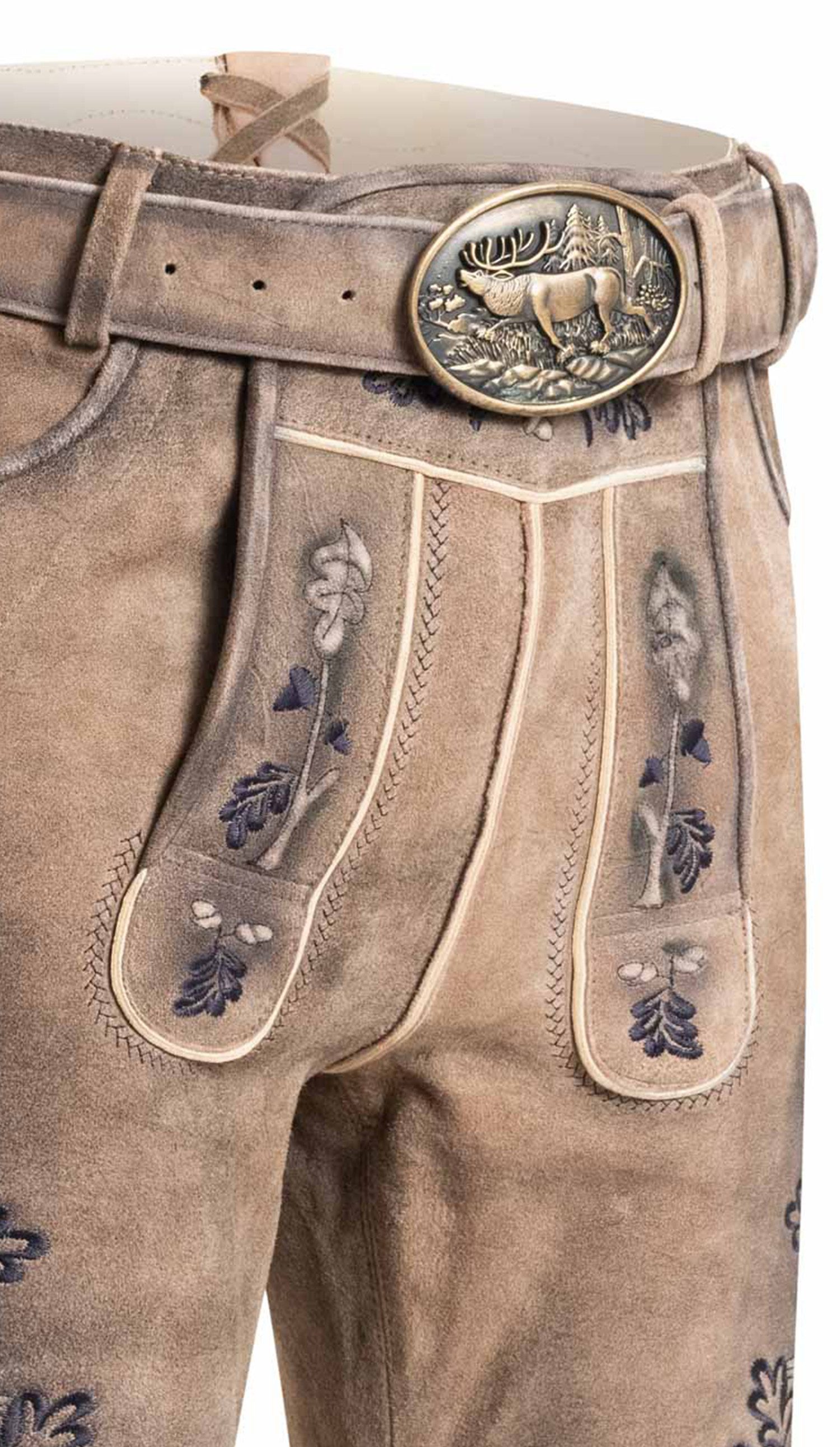 Nübler Trachtenlederhose Lederhose kurz Louis in Grünbraun von Nübler.