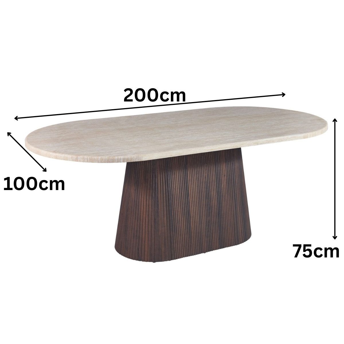 alesvelt Esstisch Dervio massiver Travertin Tisch mit Tischbein im Säulenstil 200cm (1-Tisch), 200 x 100 x 75 cm – Bild 4 von 4