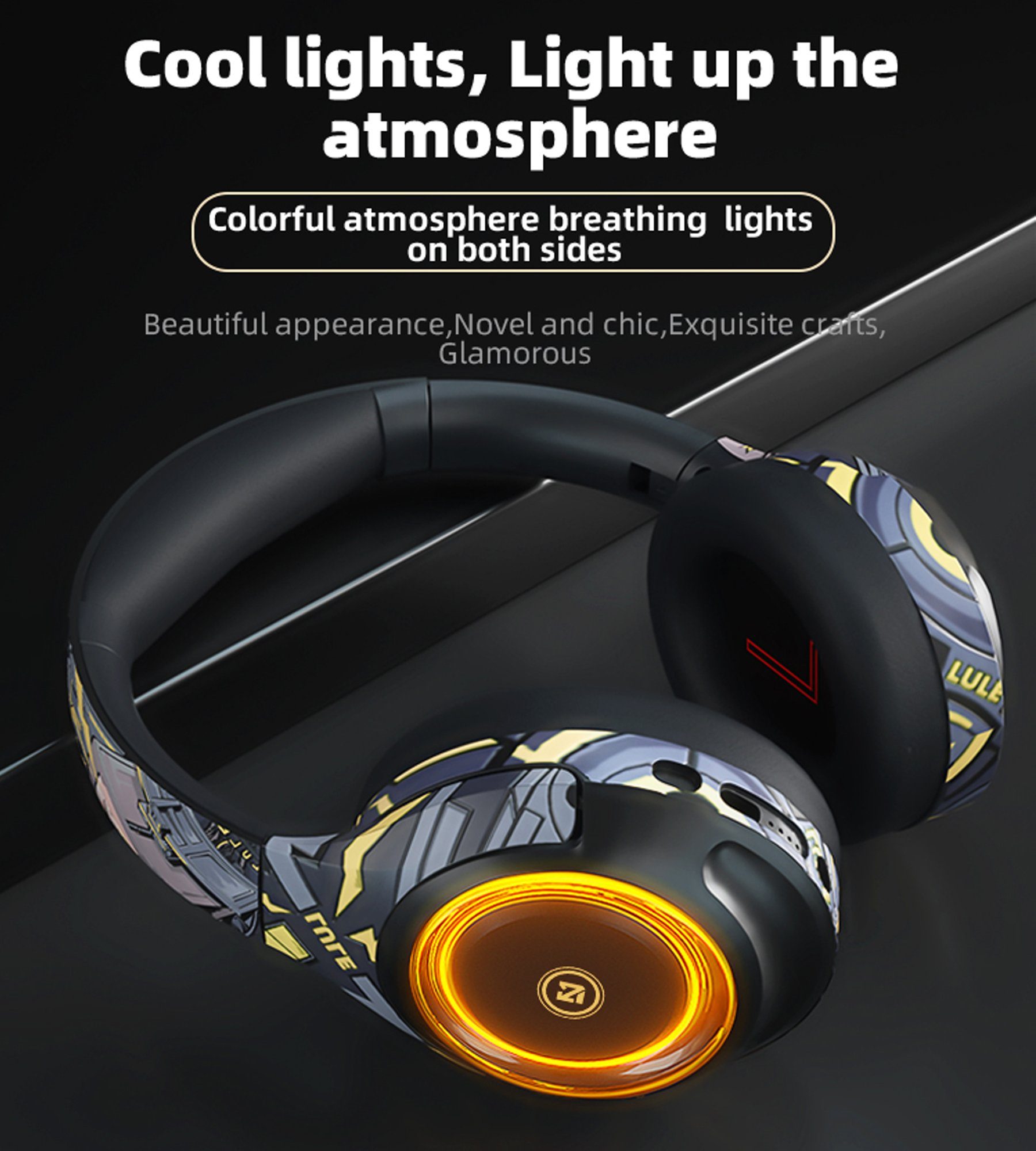 Mikrofon Ear-Kopfhörer 5.2, Atemlicht Stereo abnehmbar,RGB Gaming-Headset,Over Mutoy (Bluetooth Bluetooth Gaming-Headset mit Headset,Faltbare, Wireless) Noise-Cancelling,Hi-Fi