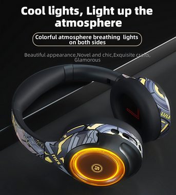 Sross Gaming-Headset,Over Ear-Kopfhörer mit Mikrofon abnehmbar,RGB Atemlicht Gaming-Headset (Bluetooth 5.2, Noise-Cancelling,Hi-Fi Stereo Headset,Faltbare, Bluetooth Wireless)